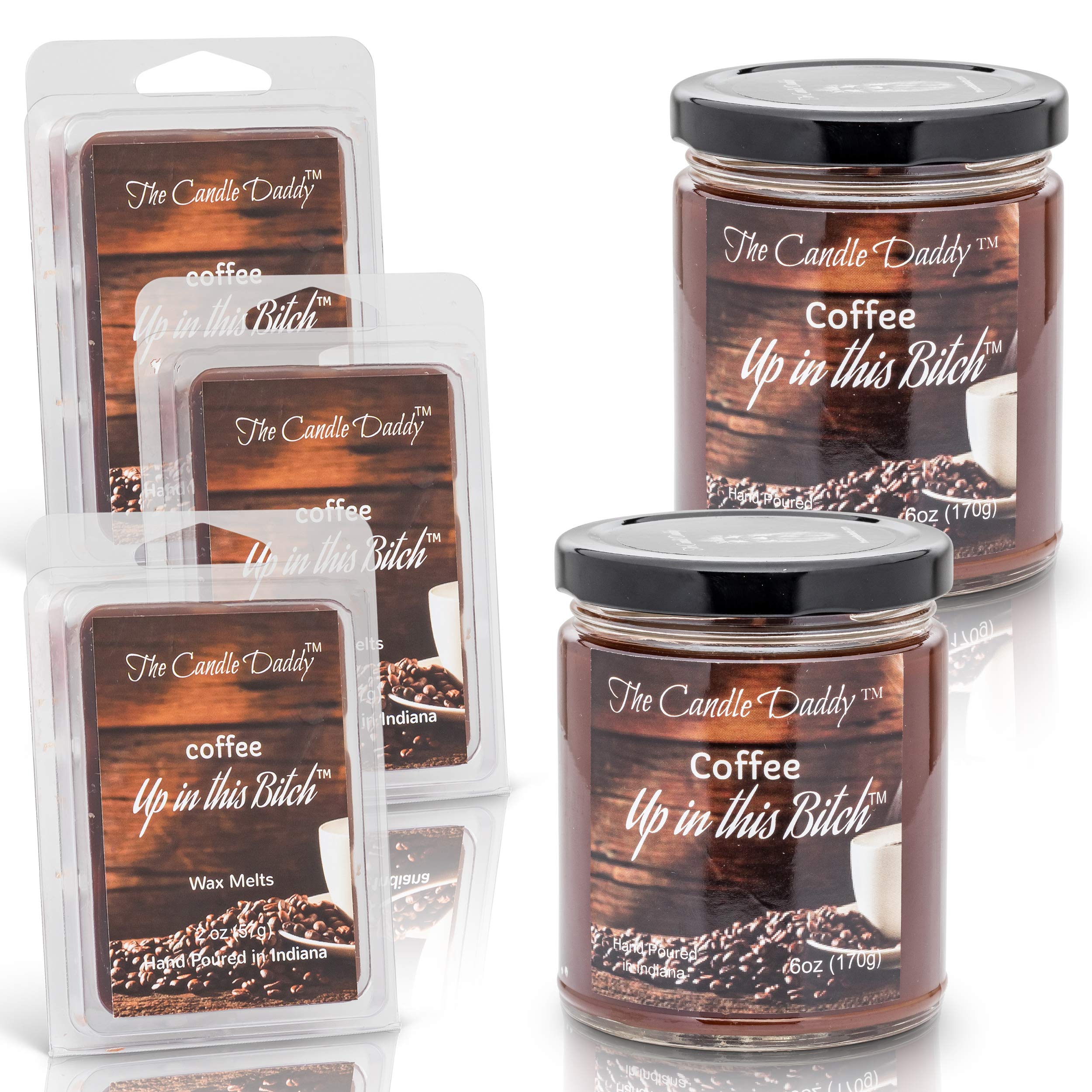 Funny Coffee Scented Candles & Wax Melts - 2x6oz + 3x2oz - Home & Office Decor