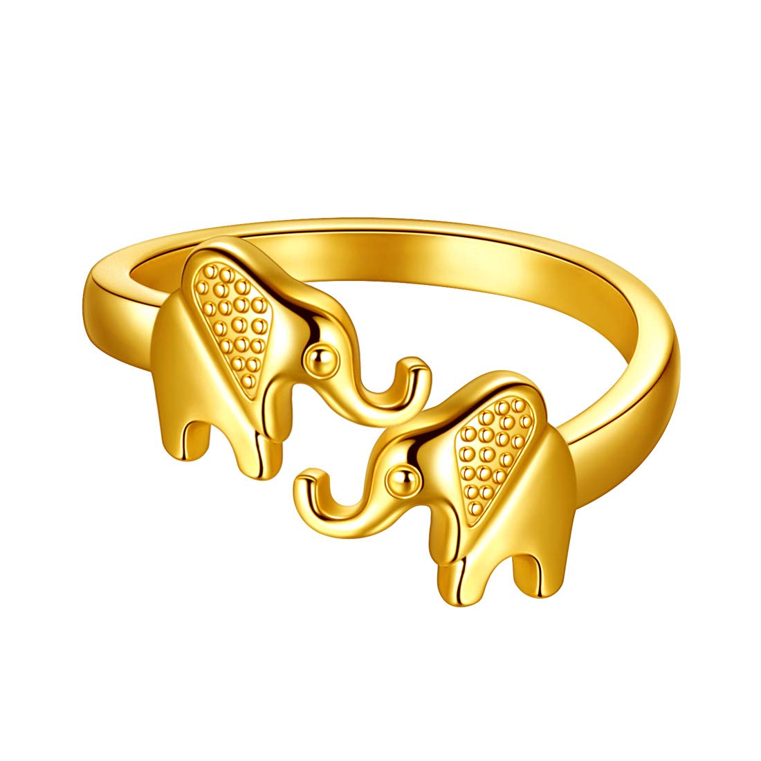 Beautlace Adjustable Double Elephant Ring - 18K Gold, Silver & Black Gun Plated Open Ring Jewelry for Women & Men (KR0033) | Perfect for Gifts, Parties & Boho Fashion