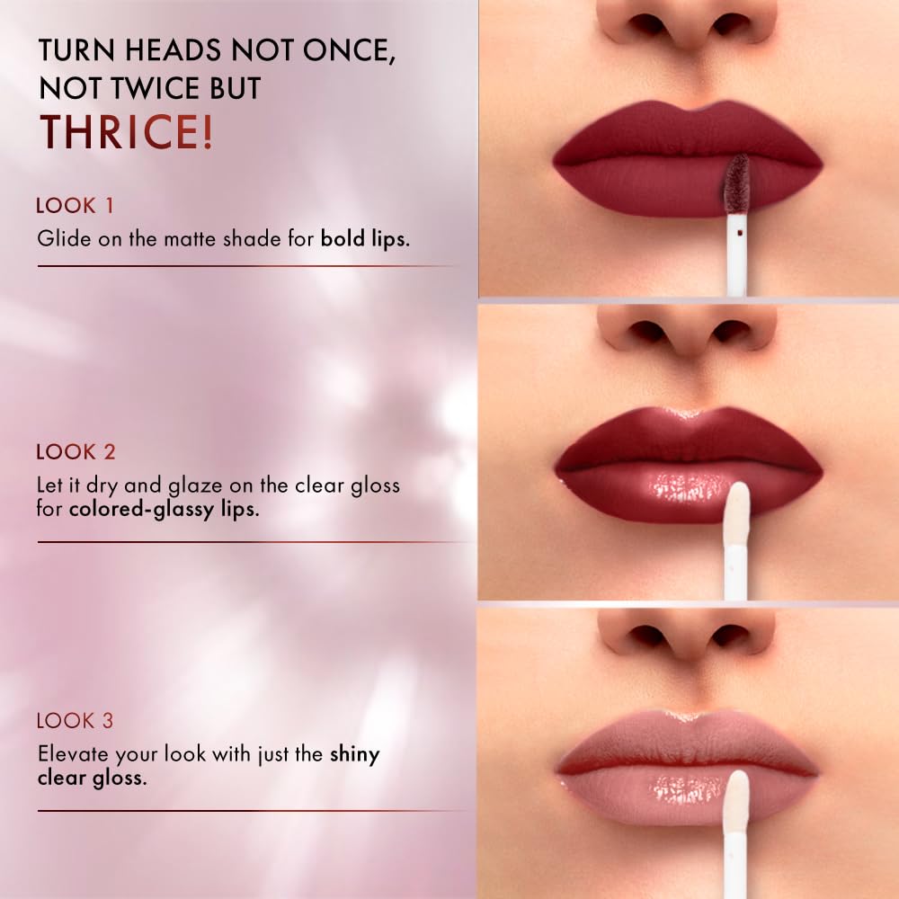 LAKMÉ 9 To 5 Matte To Glass Liquid Lipstick - Long Lasting Matte & Glossy Finish Lip Color for Day to Night Wear - Perfect for Office, Date Night & Special Occasions