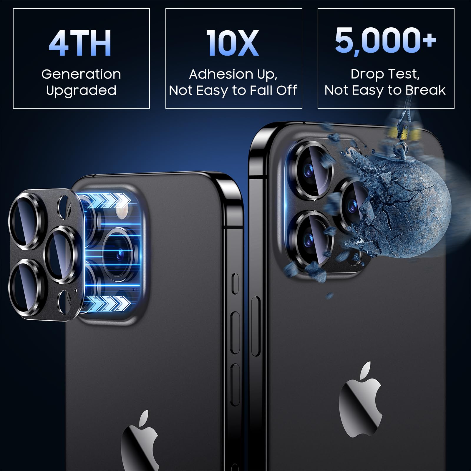 Uyiton iPhone 15 Pro & Pro Max Camera Lens Protector - Shatterproof Tempered Glass, Strong Adhesion, Case-Friendly Metal Cover (Black Titanium) for Outdoor Photography & Travel Protection