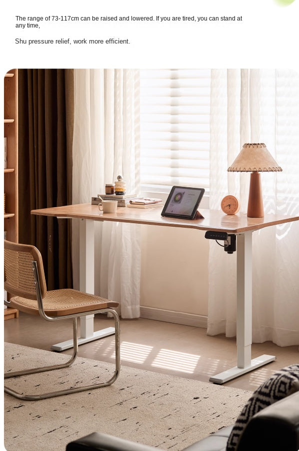 Premium Oak Solid Wood Electric Height Adjustable Standing Desk - Ergonomic Home Office Workstation for Computer & Laptop Use
