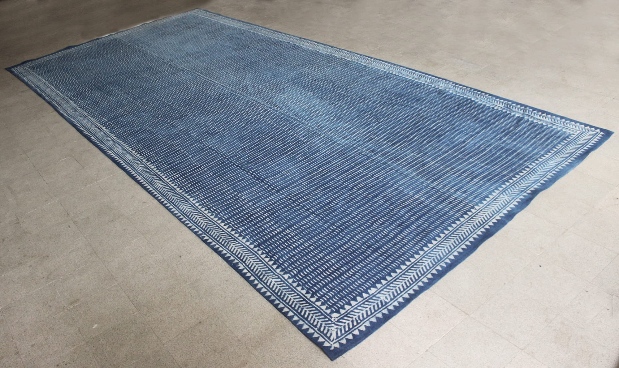 Blue Boho Cotton Rug - Easy Washable Dabu Print Bohemian Tribal Farmhouse Bath Mat 9x9 Feet (270x270cm) for Kitchen, Bathroom, Bedroom & Hallway - Perfect for Boho, Farmhouse & Tribal Decor Styles
