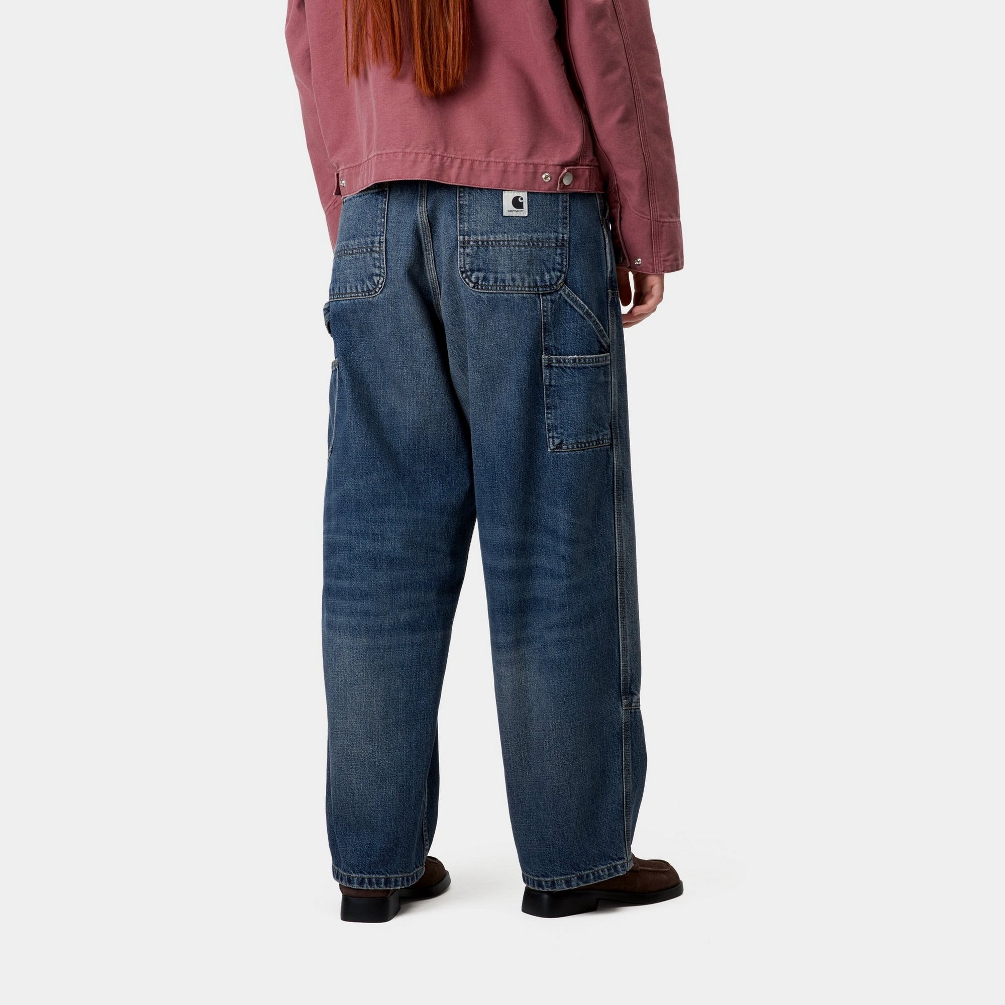 Women's Brandon Double Knee Work Pants - Dark Blue Distressed Denim for Casual Wear & Outdoor Activities | Durable & Comfortable for Work, Hiking, and Everyday Use