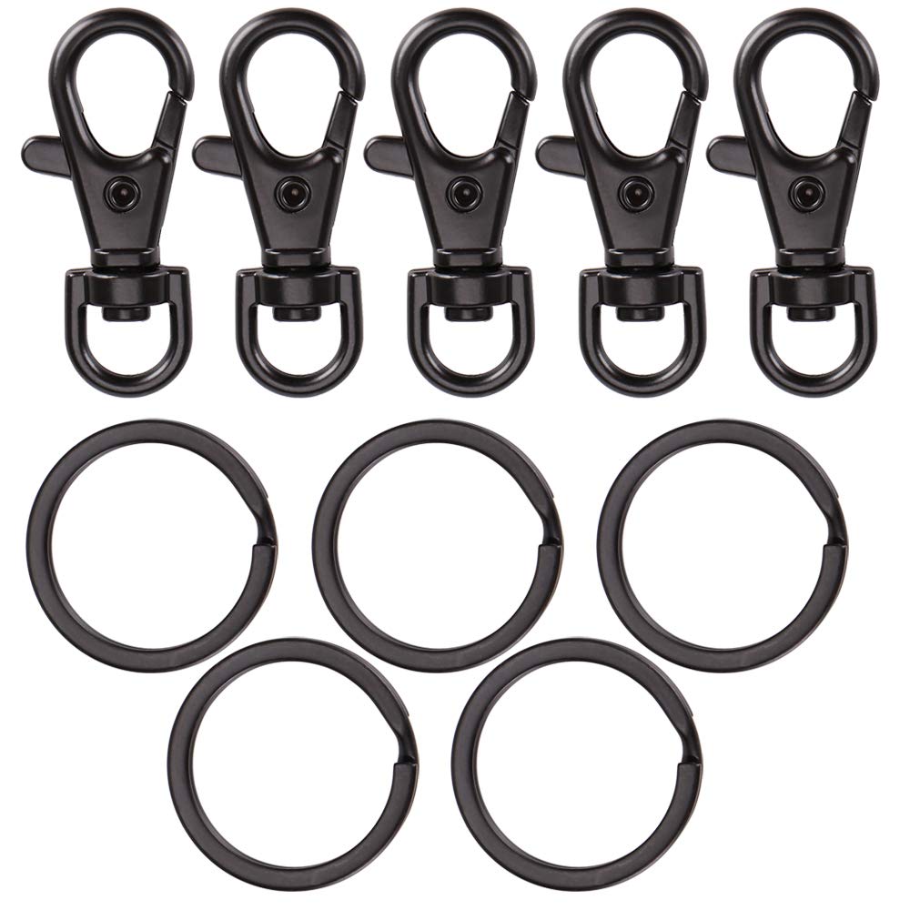 5-Pack Black Lobster Clasp Key Rings - Durable Metal Swivel Hooks for Keys, Jewelry & Lanyards
