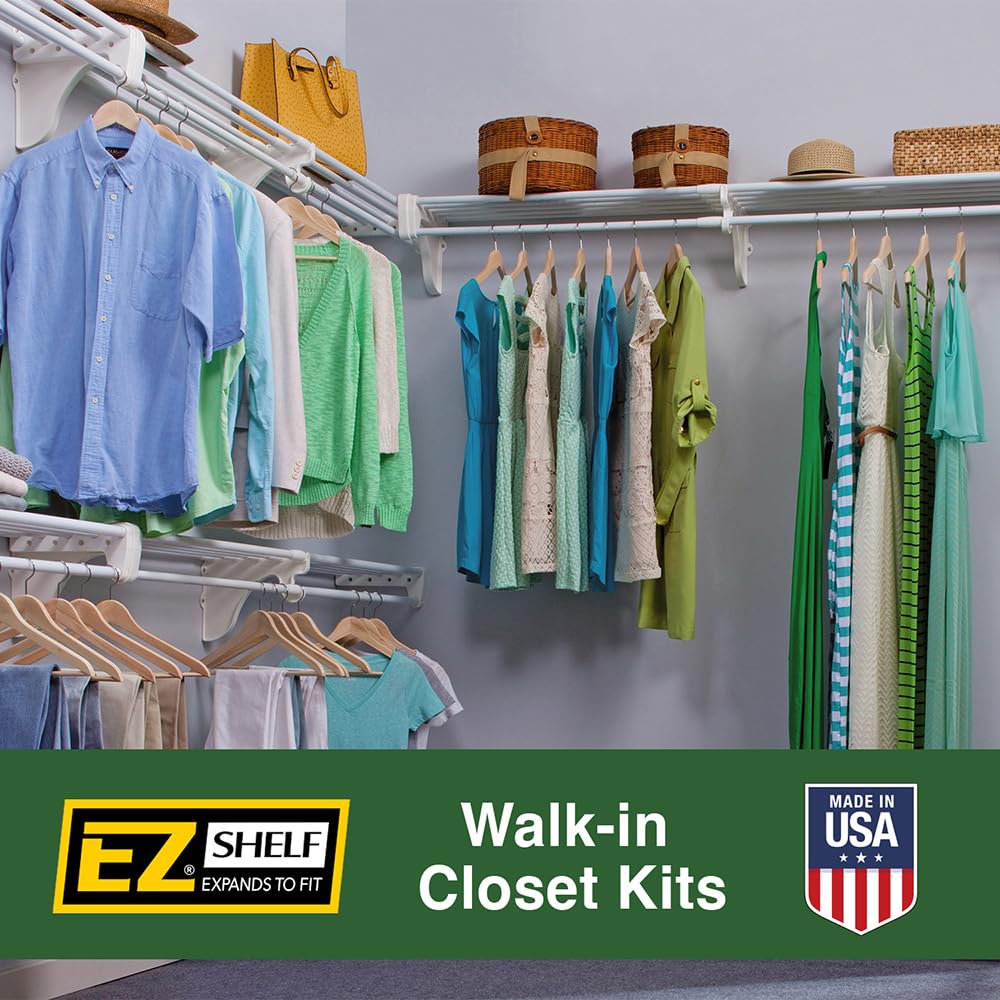 EZ Shelf Expandable Closet Organizer - Adjustable from 19.5” to 29” - White Floating Wall Mount Shelves - No Hanging Rod Needed - Easy Installation Wire Shelf Alternative (EZS-SW27-1-2) - Perfect for Bedroom Closet, Pantry Storage & Small Space Organization
