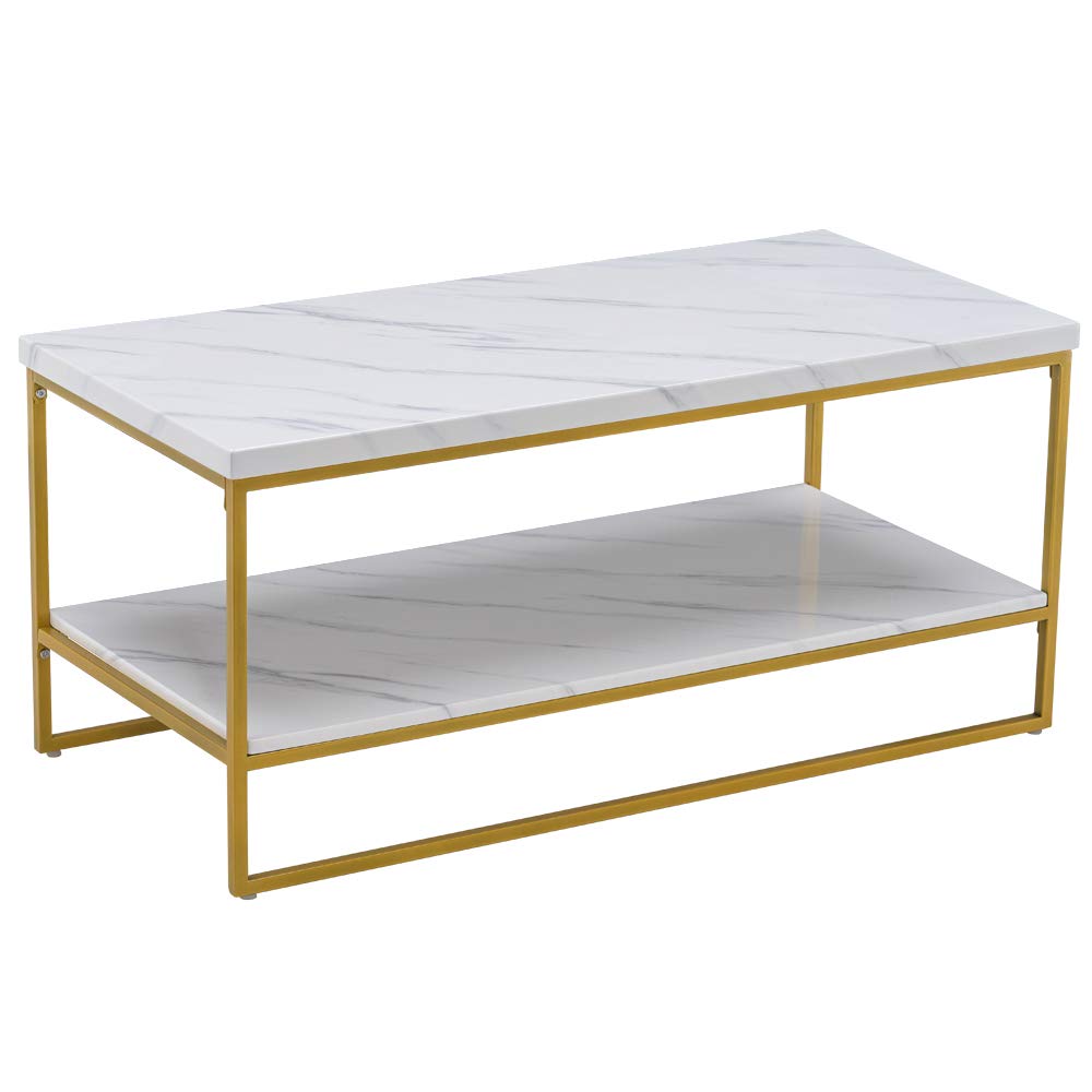 Golden Iron Pipe Marble PVC Coffee Table - 41.7