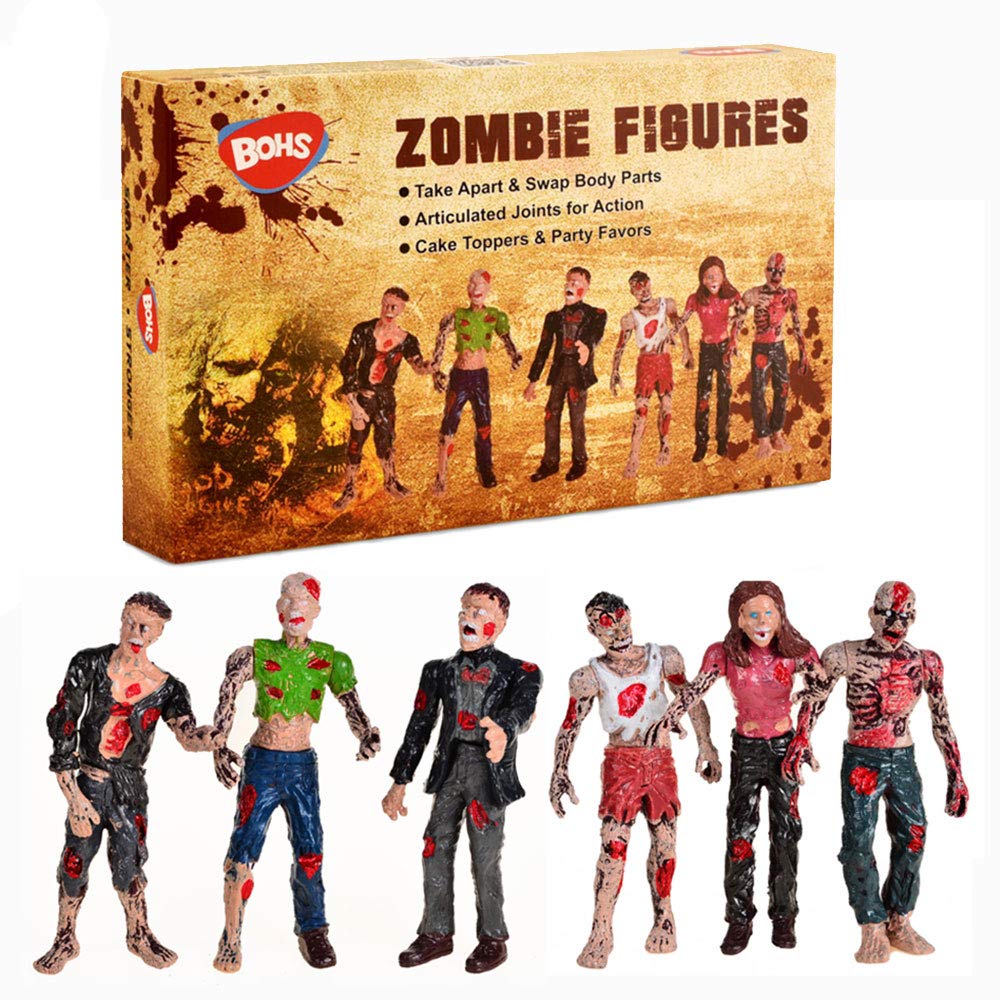BOHS 4-Inch Zombie Action Figures - Scary Halloween Toys for Kids & Collectors - Pack of 6 - Perfect for Birthday Gifts, Party Favors & Role Play Games