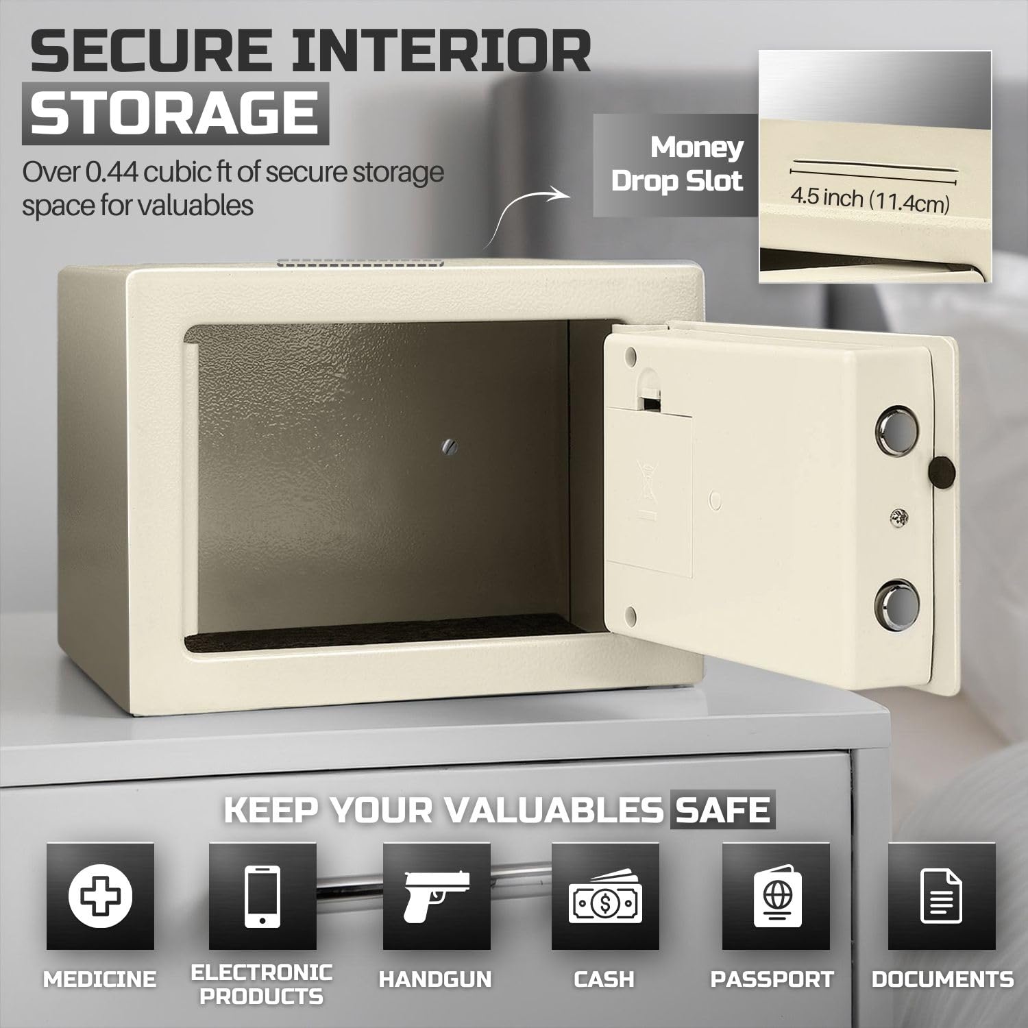 Flexzion Small Electronic Safe Box with Digital Keypad Lock - Secure Money Drop Safe for Home, Office & Cabinet Use - 12