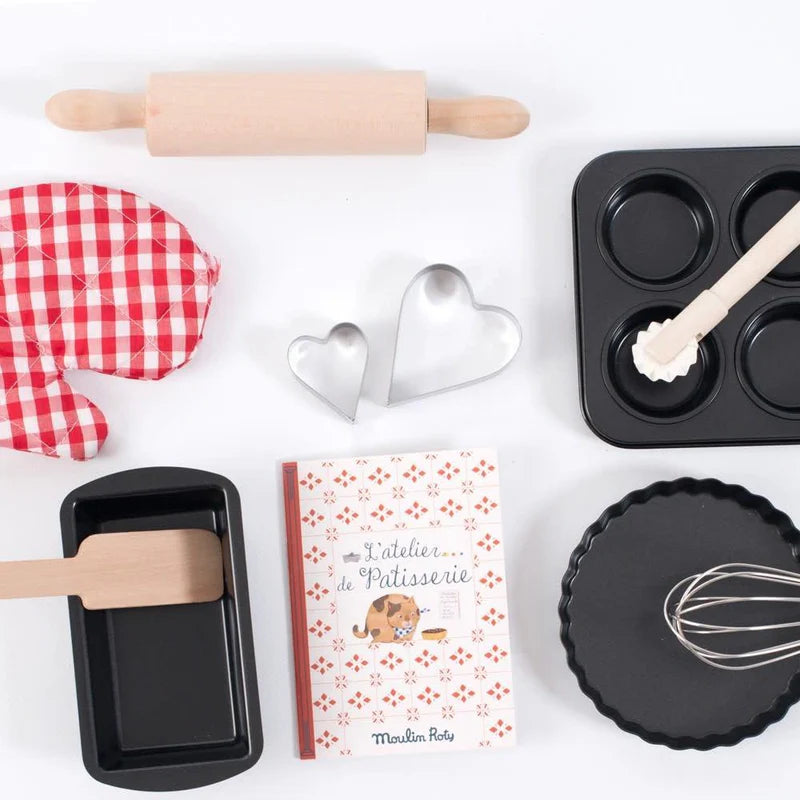 Moulin Roty Kids Baking Set - 12-Piece Pretend Play Kitchen Toy for Toddlers & Children - Perfect for Birthday Gifts & Role Play Fun
