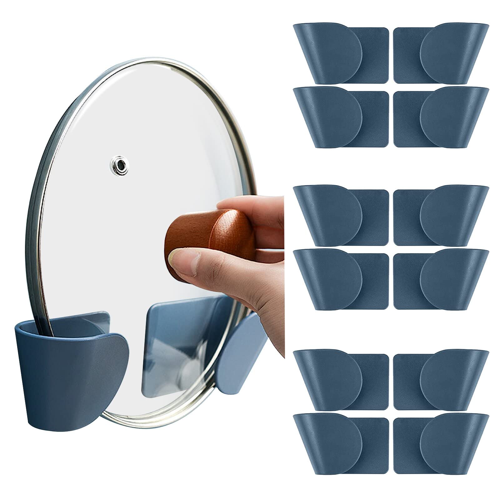 DZHF 6-Pack Blue Pot Lid Organizer - Space Saving Cabinet & Wall Mount Pan Lid Holder for Kitchen Storage - Perfect for Small Spaces & Clutter-Free Cooking