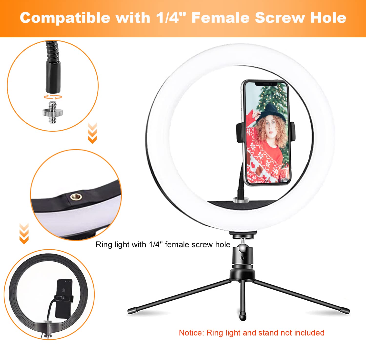 Universal Ring Light Phone Holder with 1/4