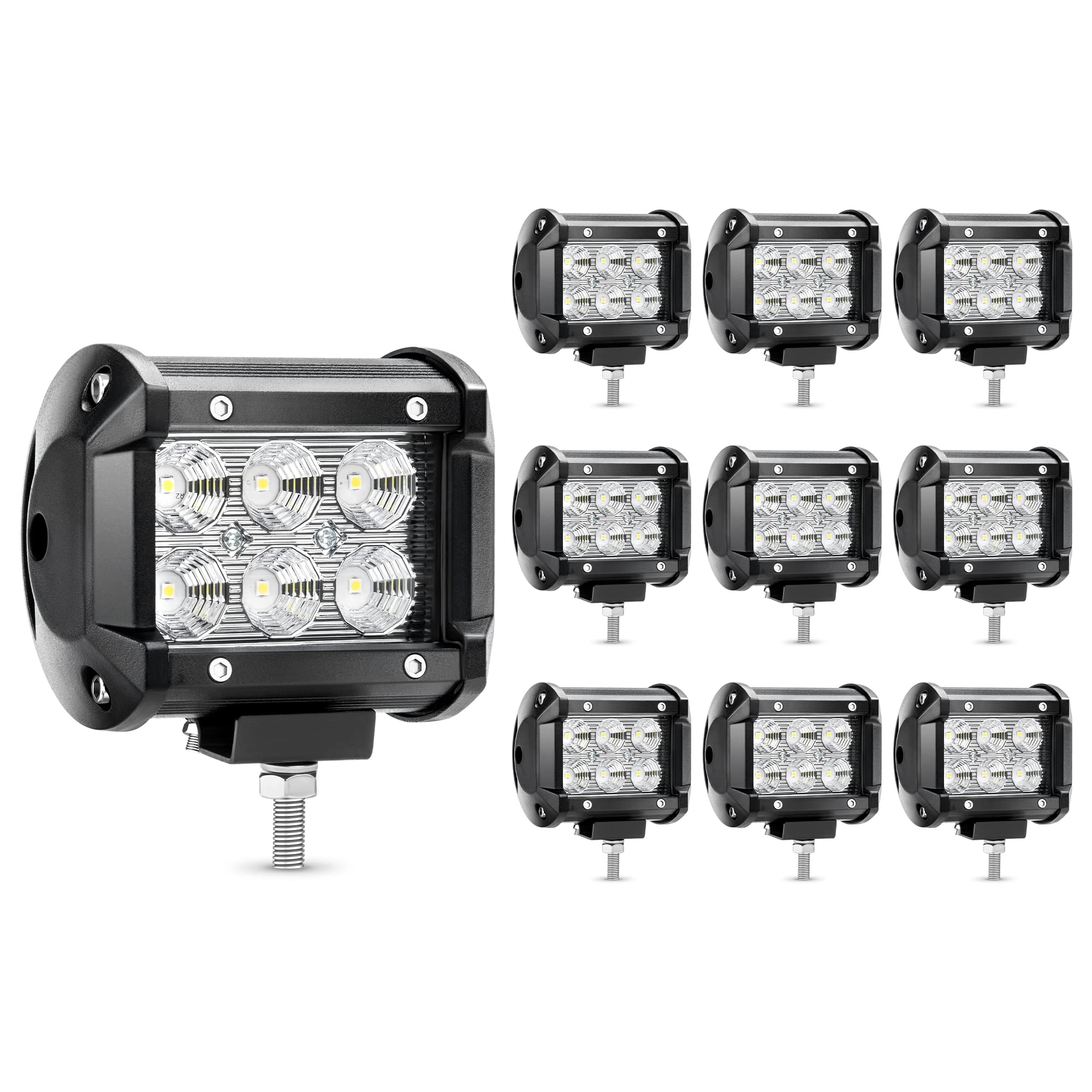 YITAMOTOR 10Pcs 4-Inch 18W LED Light Bar Pods - Waterproof Off-Road Driving Lights for SUV, UTV, ATV, Pickup, Boat, Tractor, Truck & Trailer - Perfect for Night Driving, Work Lighting & Emergency Fog Conditions