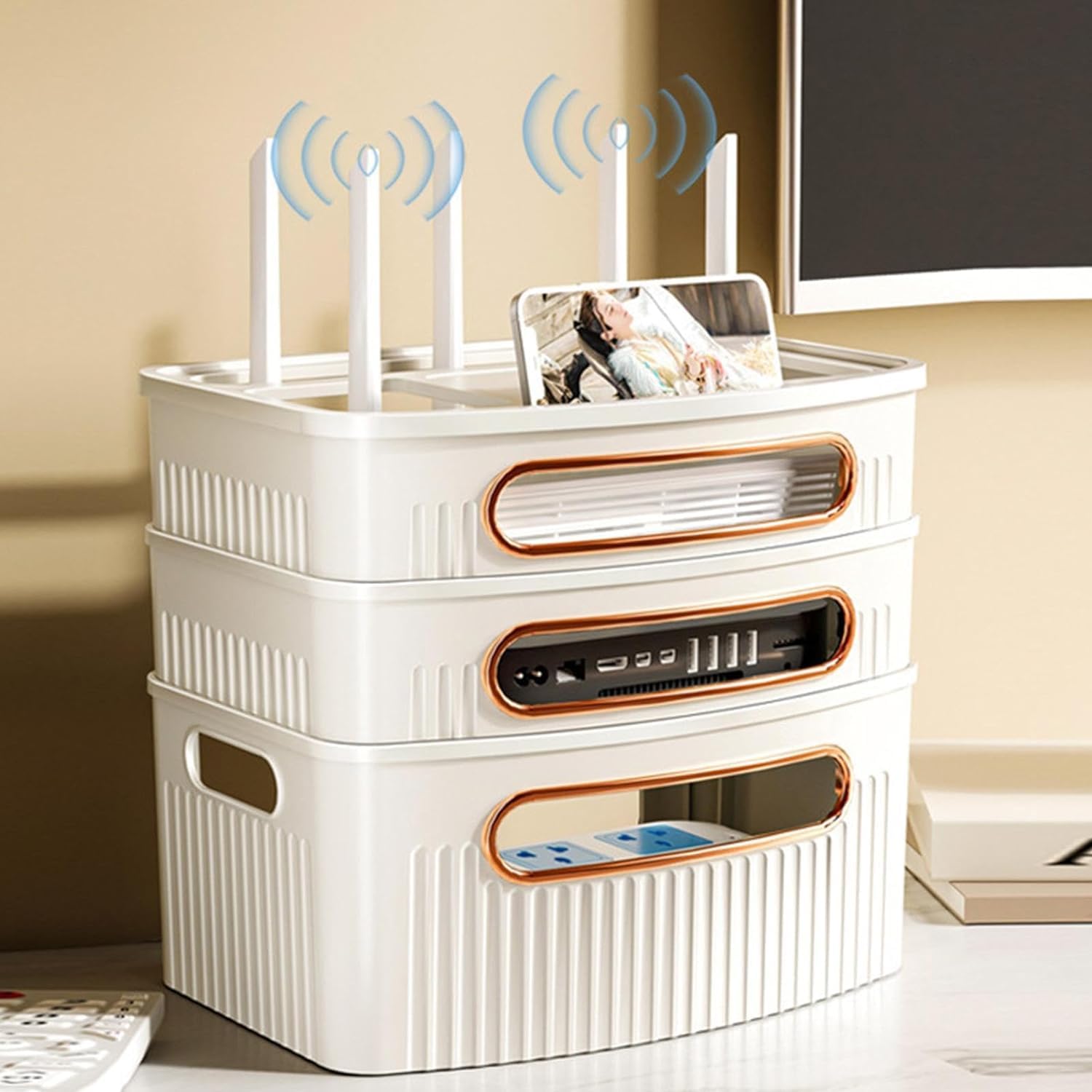 WiFi Router Storage Box - Cable Organizer for Router, Wires & Sockets | Desktop & Bedroom Storage Solution | Hide & Organize Your WiFi Equipment
