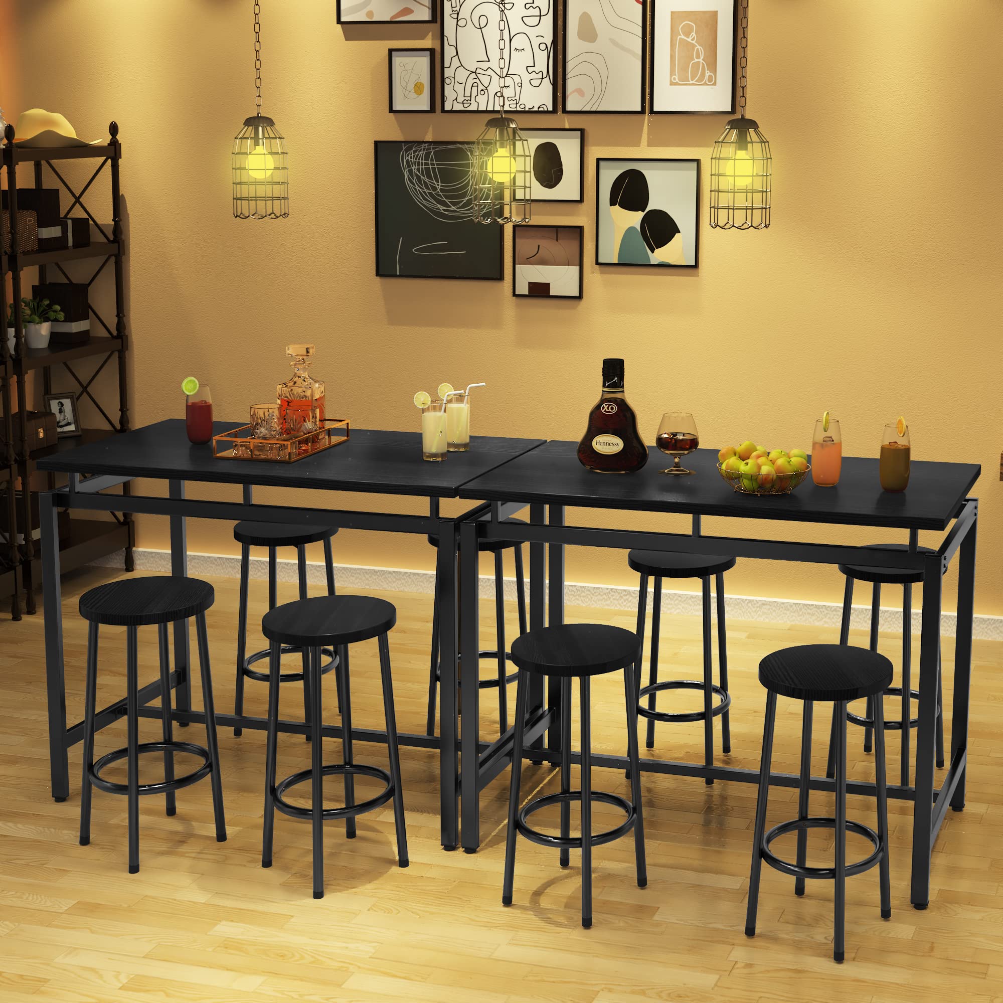 DKLGG 5-Piece Wooden Dining Table Set for 4 - Small Kitchen Table with 4 Stools, Space-Saving Bar Height Table & Chairs Set - Perfect for Breakfast Nook, Small Apartments & Cozy Dining Spaces
