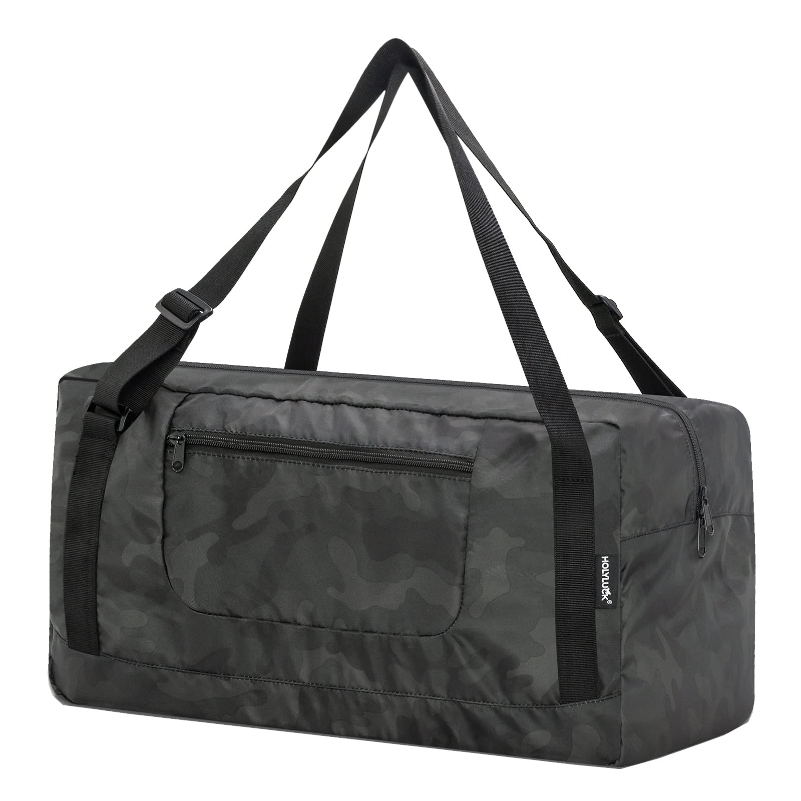 HOLYLUCK Foldable Travel Duffel Bag for Women & Men - Lightweight Gym Bag with Shoulder Strap - Perfect for Workout, Sports, Travel & Weekend Getaways (Midnight Camo)