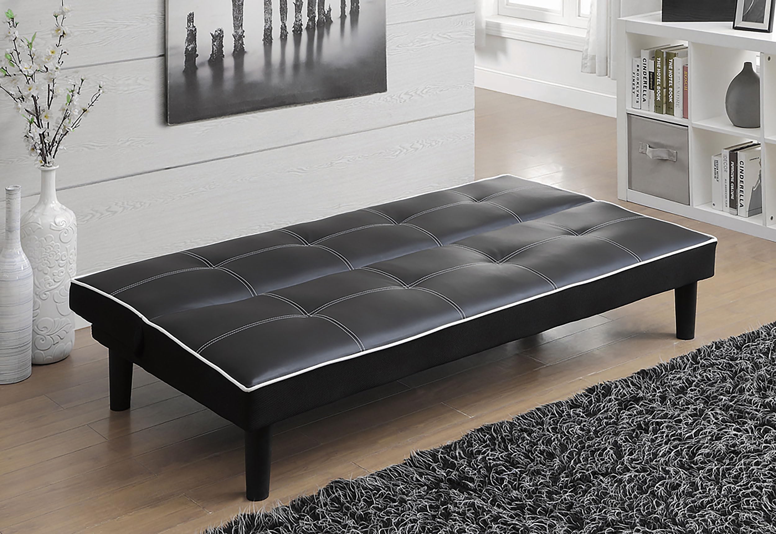 Coaster Furniture Sleeper Sofa Bed with Contrast Piping - Black Upholstered Convertible Couch for Small Spaces | Perfect for Guest Rooms, Apartments & Home Offices (Model 550044)