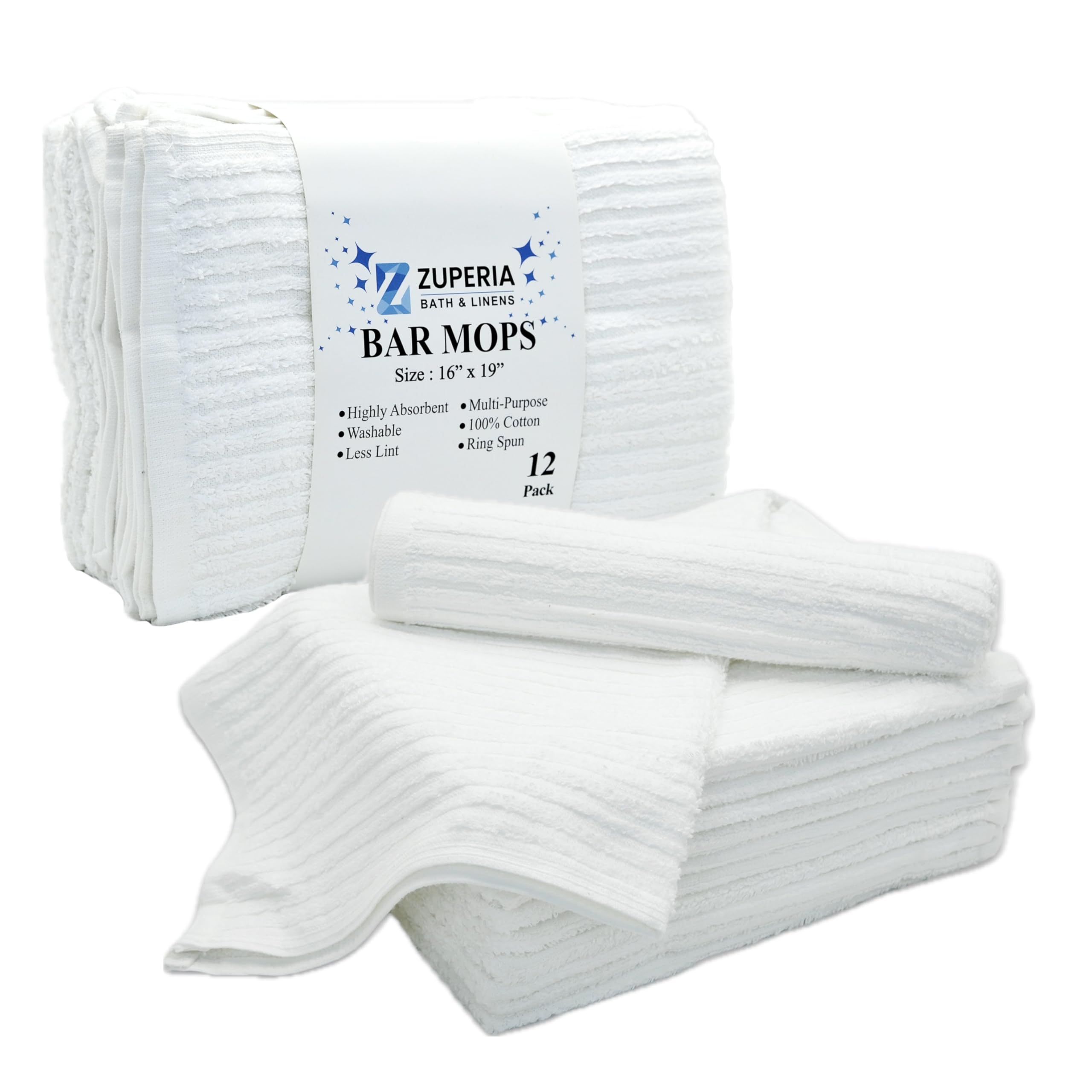 ZUPERIA 12-Pack Premium Bar Mop Kitchen Towels - 16