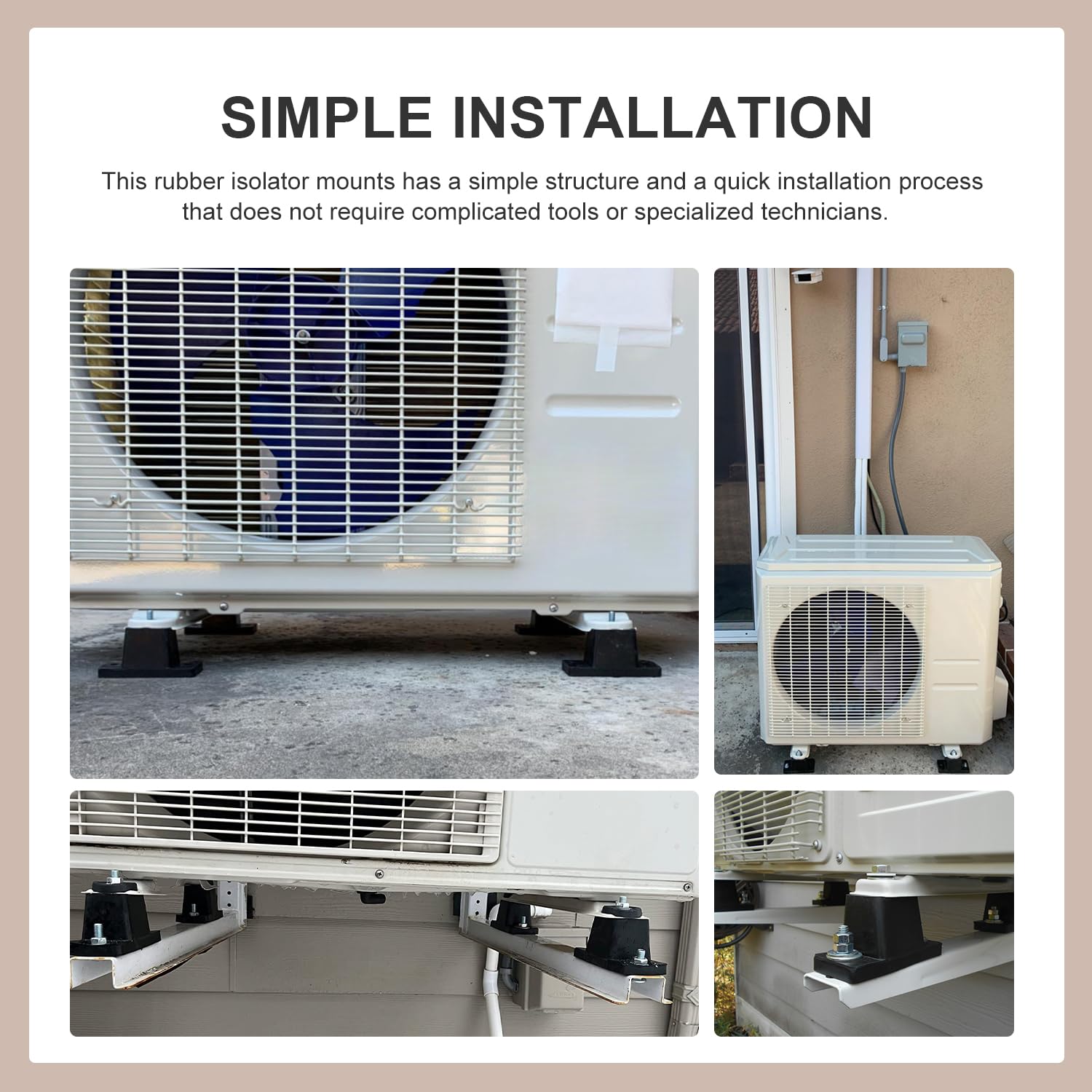 Heavy Duty Rubber Vibration Isolator Mounting Bracket for Outdoor Ductless Mini Split AC Condenser Units - 4 Pack Anti-Vibration Pads for Quiet Air Conditioner Installation - Perfect for Home, Apartment & Commercial Use