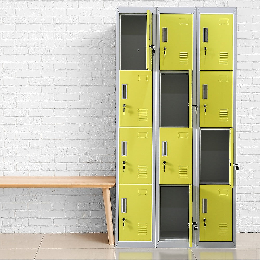 12-Door Locker for Office, Gym, Shed, School & Home Storage - Heavy Duty Standard Lock with 2 Keys - Perfect for Secure Personal Belongings & Equipment Storage