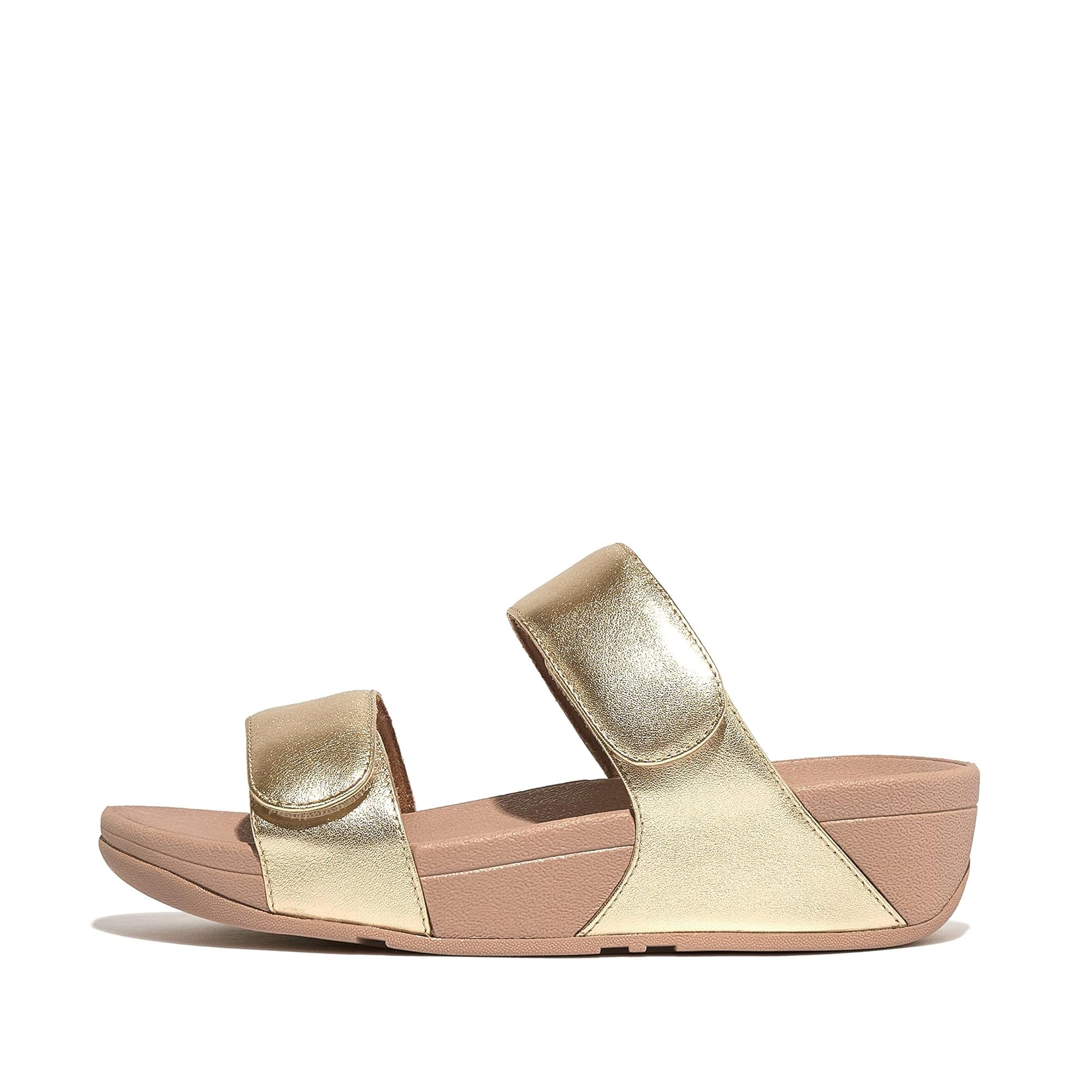 FitFlop Women's LULU Adjustable Leather Slides - Comfortable Sandals for Women with Arch Support - Perfect for Casual Wear, Beach, and Summer Outfits