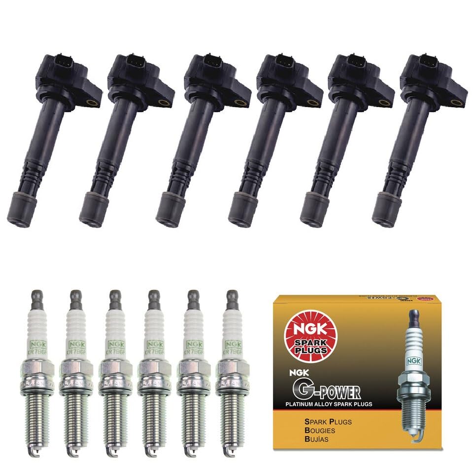 6-Pack Ignition Coil & Platinum Spark Plug Set - Compatible with Acura Honda RDX ZDX Pilot Ridgeline 3.5L 3.7L V6 (2009-2015) - Replaces UF624 GN10426 1788482 30520R70A01 - Perfect for Engine Performance & Smooth Acceleration