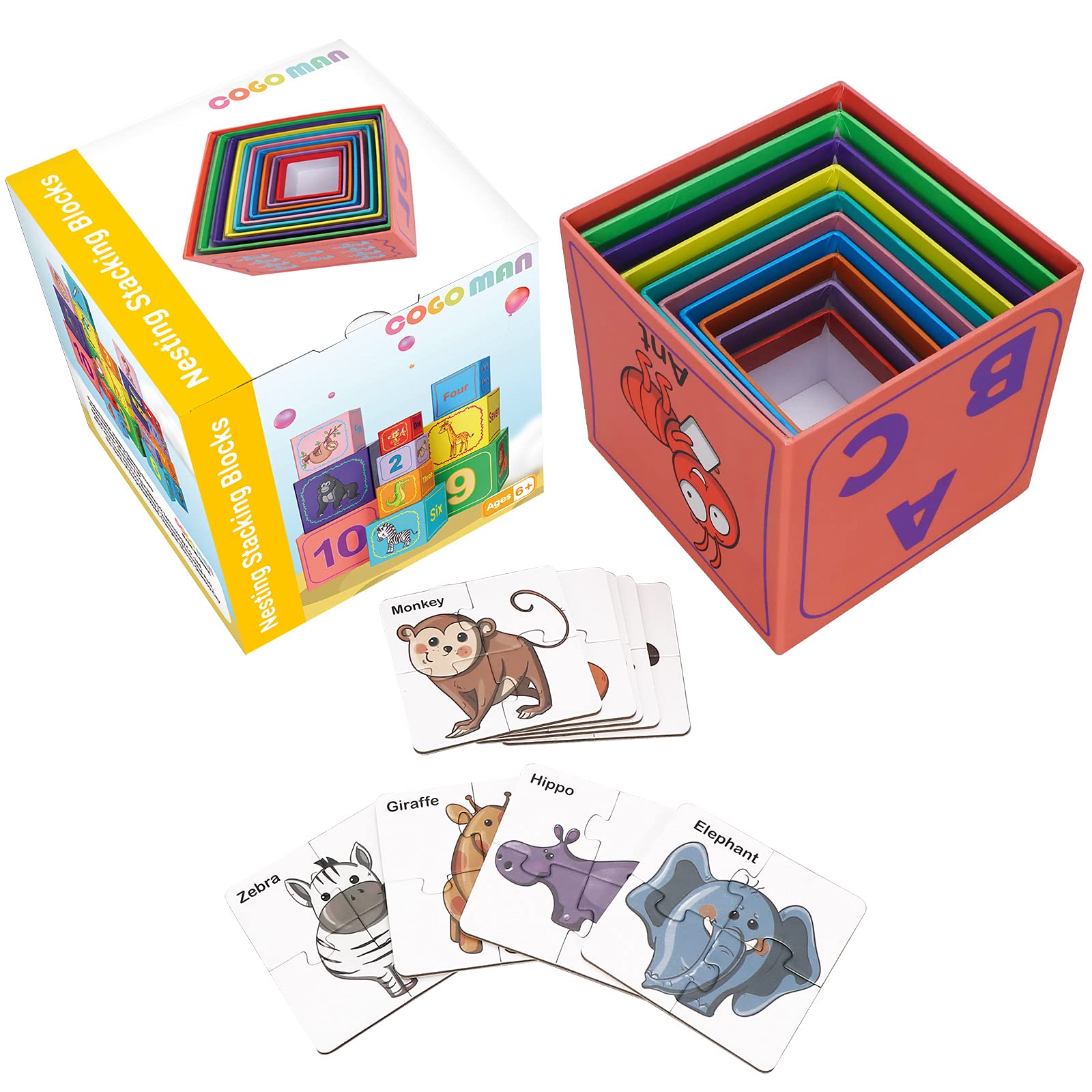 **Montessori Stacking & Nesting Blocks Set - ABC Alphabet, Animal Puzzle, Sorting & Stacking Educational Toys for Toddlers Ages 1-3 - Perfect for Early Learning, Playtime & Sensory Development**