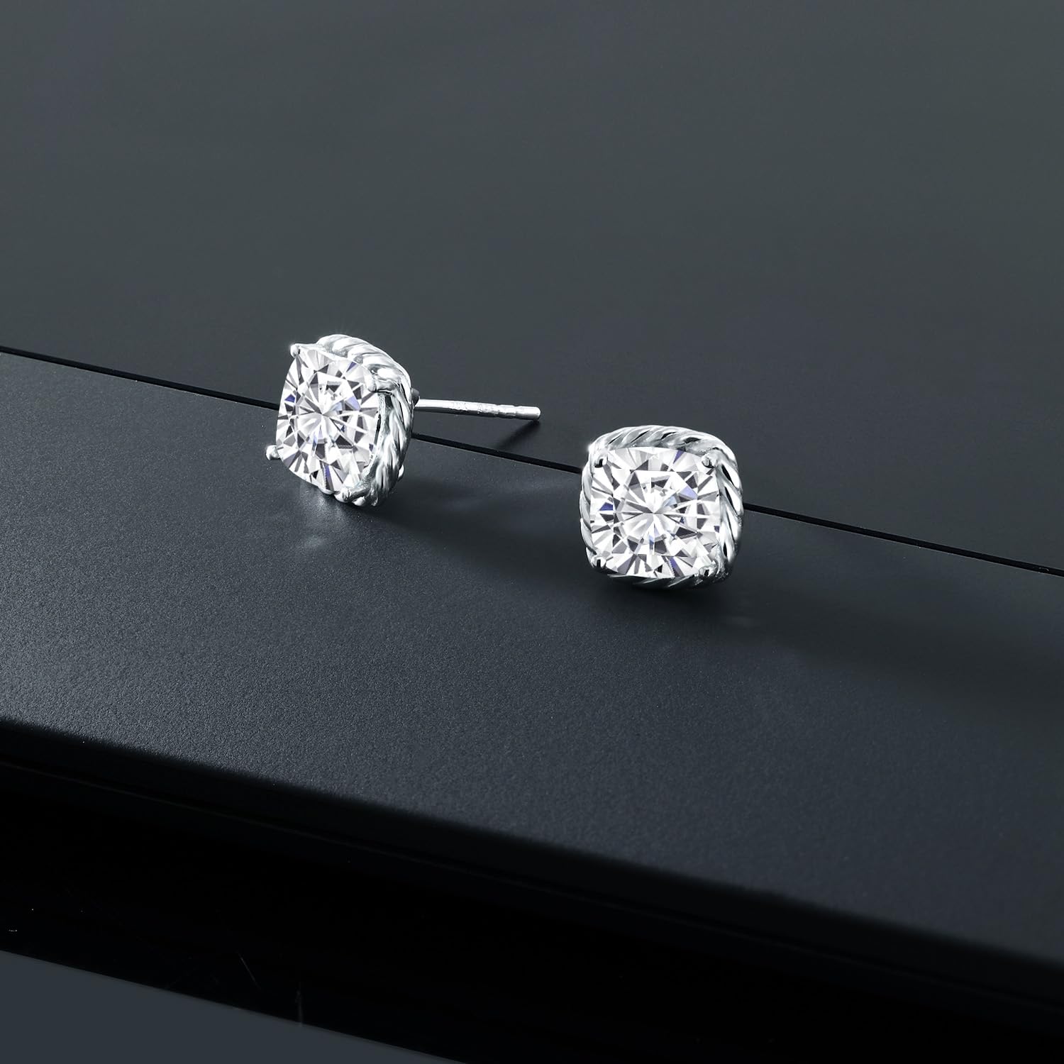10K White Gold 7MM Cushion Cut Birthstone Stud Earrings for Women & Men | Genuine Gemstone Jewelry | Perfect Gift for Mom, Wife, Her | Anniversary, Birthday, Valentine's Day Present