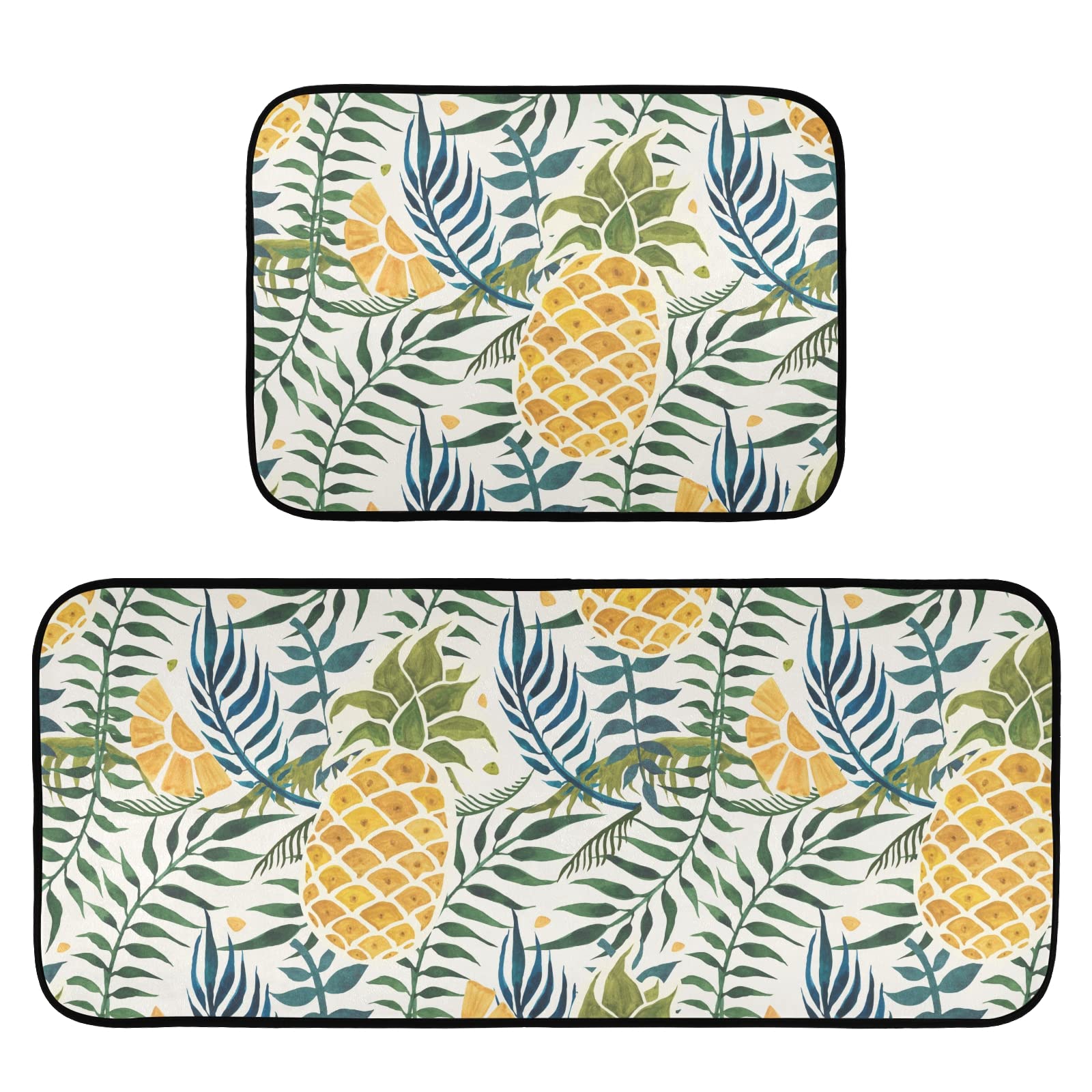 Premium Watercolor Pineapple Kitchen Mat Set of 2 - Non-Slip Anti-Fatigue Washable Cushioned Foam Rugs - Comfort Standing Mats for Kitchen, Office & Laundry - Home Decor & Floor Protection - Perfect for Cooking, Dishwashing & Long Standing Tasks