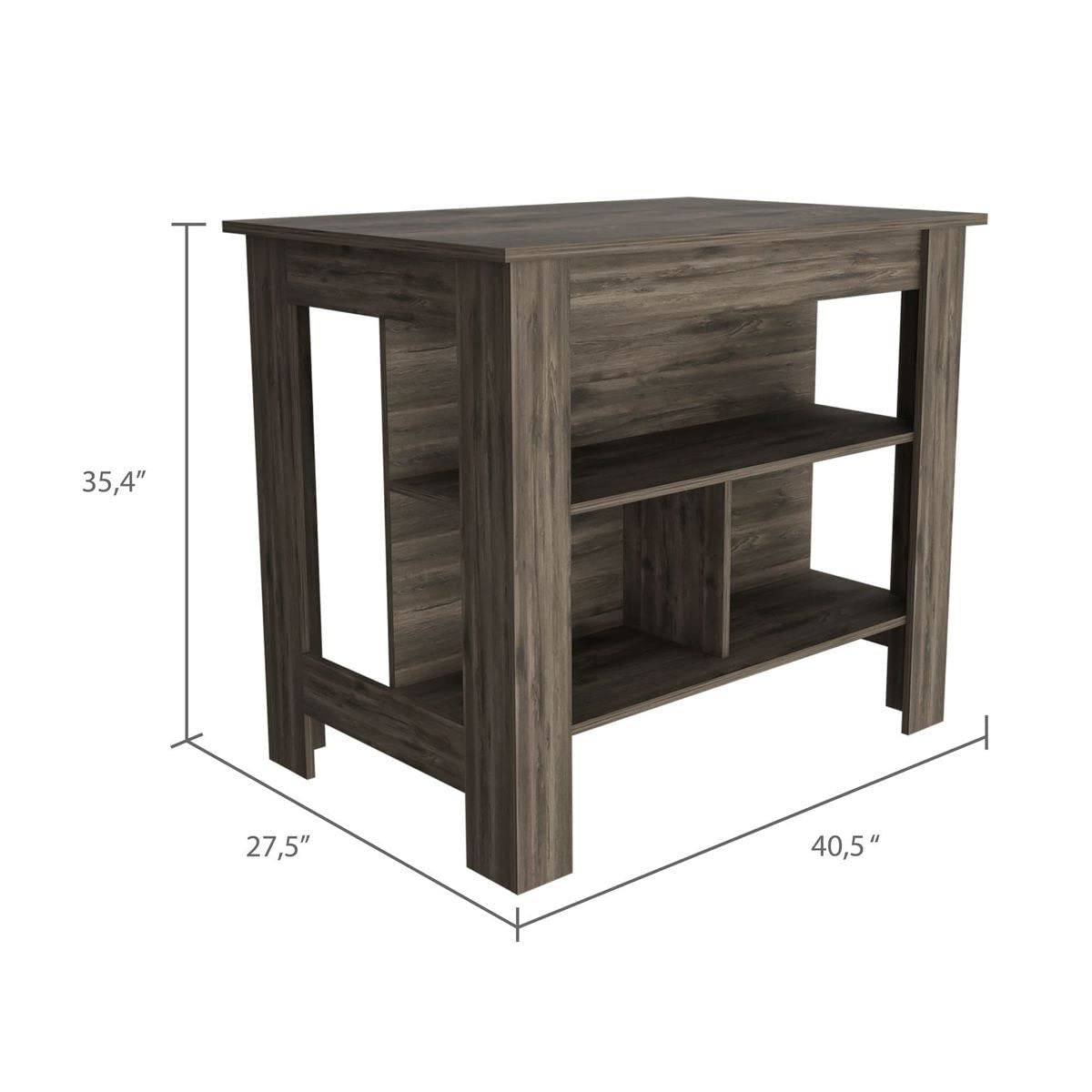 Brown Kitchen Island with 3 Storage Shelves - Sturdy Particle Board for Small Spaces, Countertop Extension & Extra Storage - Perfect for Apartments, Kitchens & Dining Areas