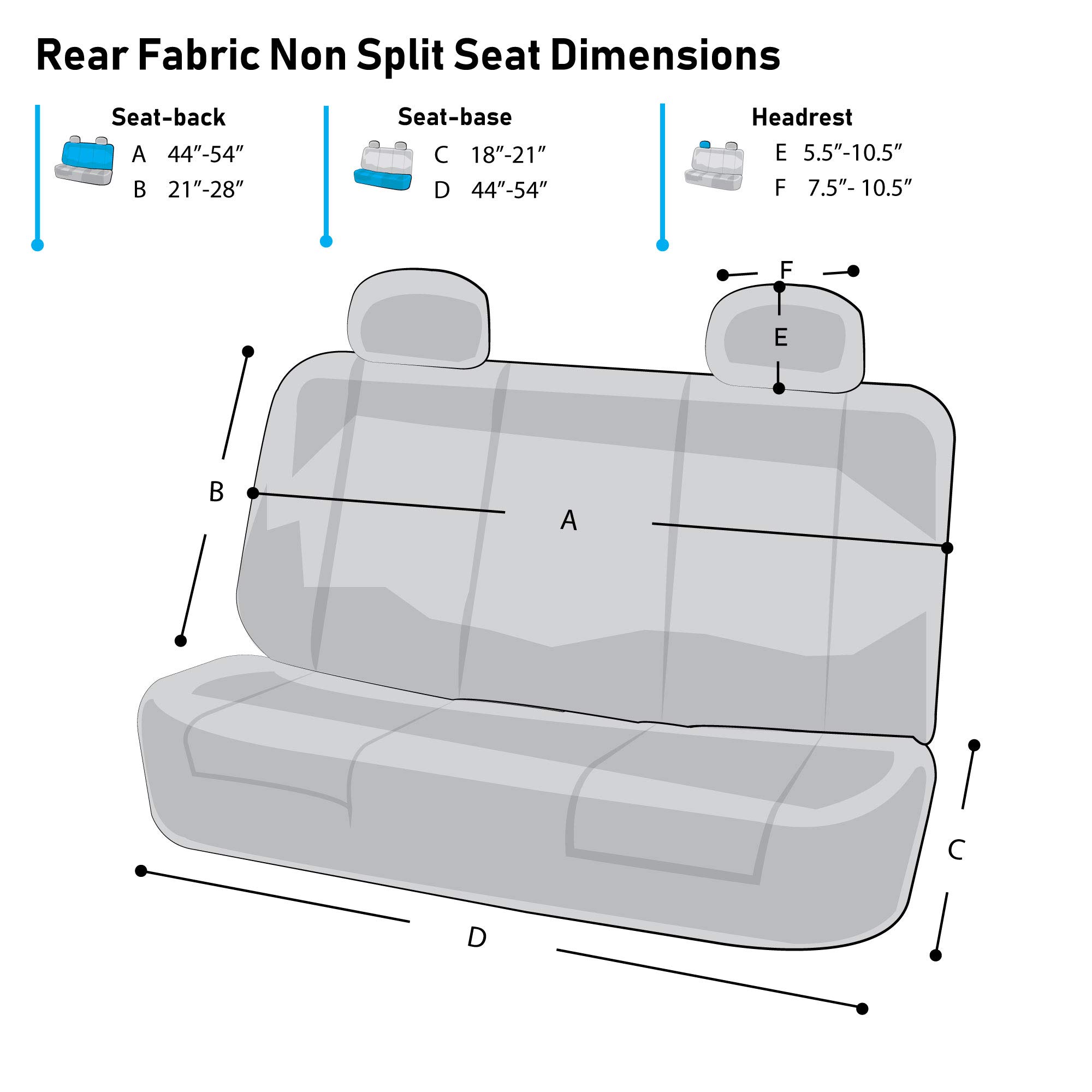 FH Group Universal Gray Cloth Bench Seat Cover - Classic Solid Car Seat Protector for Dogs & Kids | Durable Rear Seat Covers for SUV, Sedan, Van | Perfect for Family Road Trips & Pet Protection