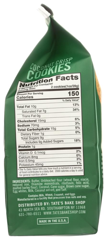 Tate's Bake Shop Coconut Crisps Cookies - Gluten Free, 7oz (Pack of 12) | Perfect for Snacking, Gifts & Holiday Treats