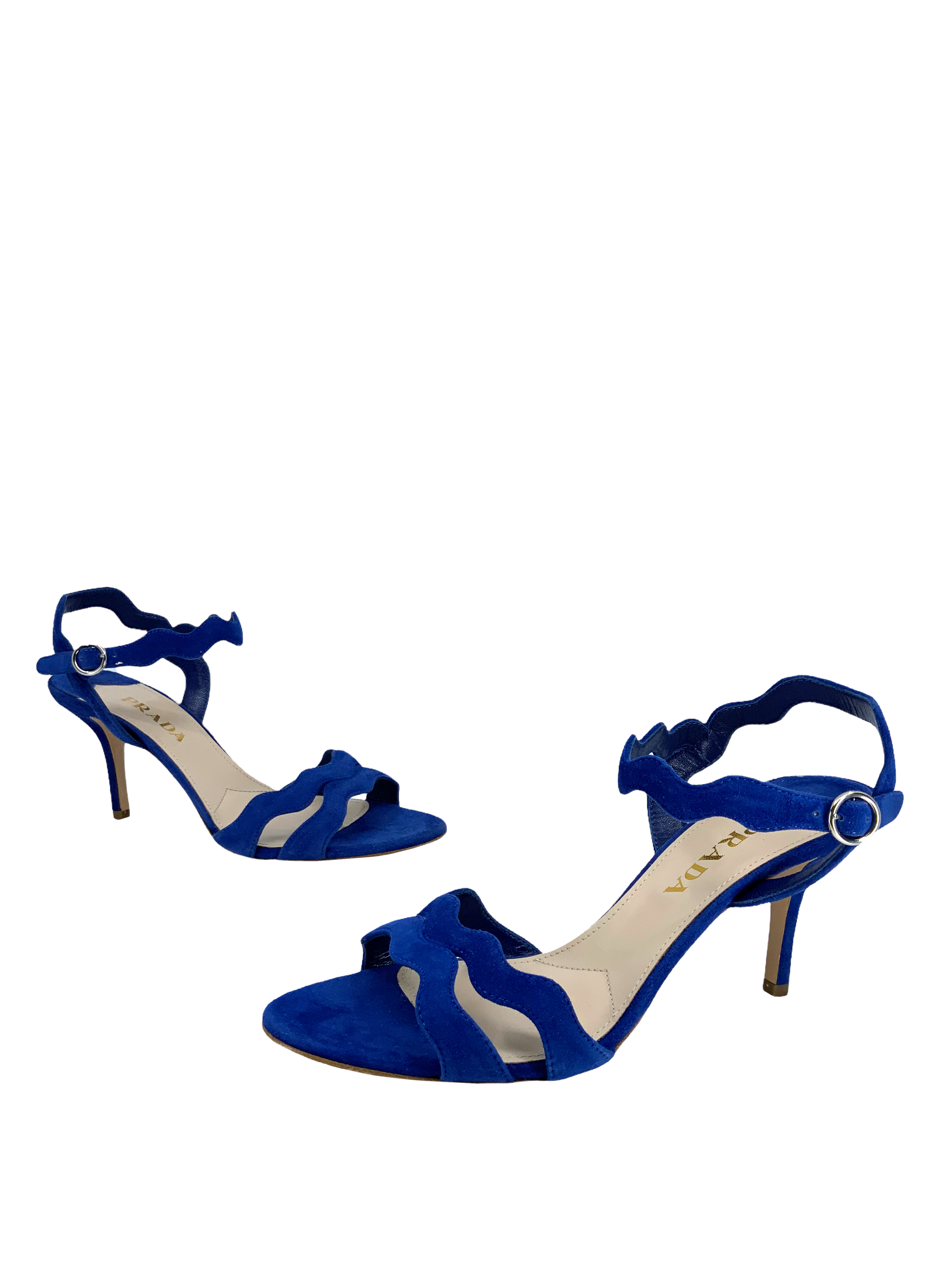 Prada Wavy Strap Scalloped Suede Sandals Women's Size 7 | New Luxury Designer Heels for Summer Outfits & Beach Weddings