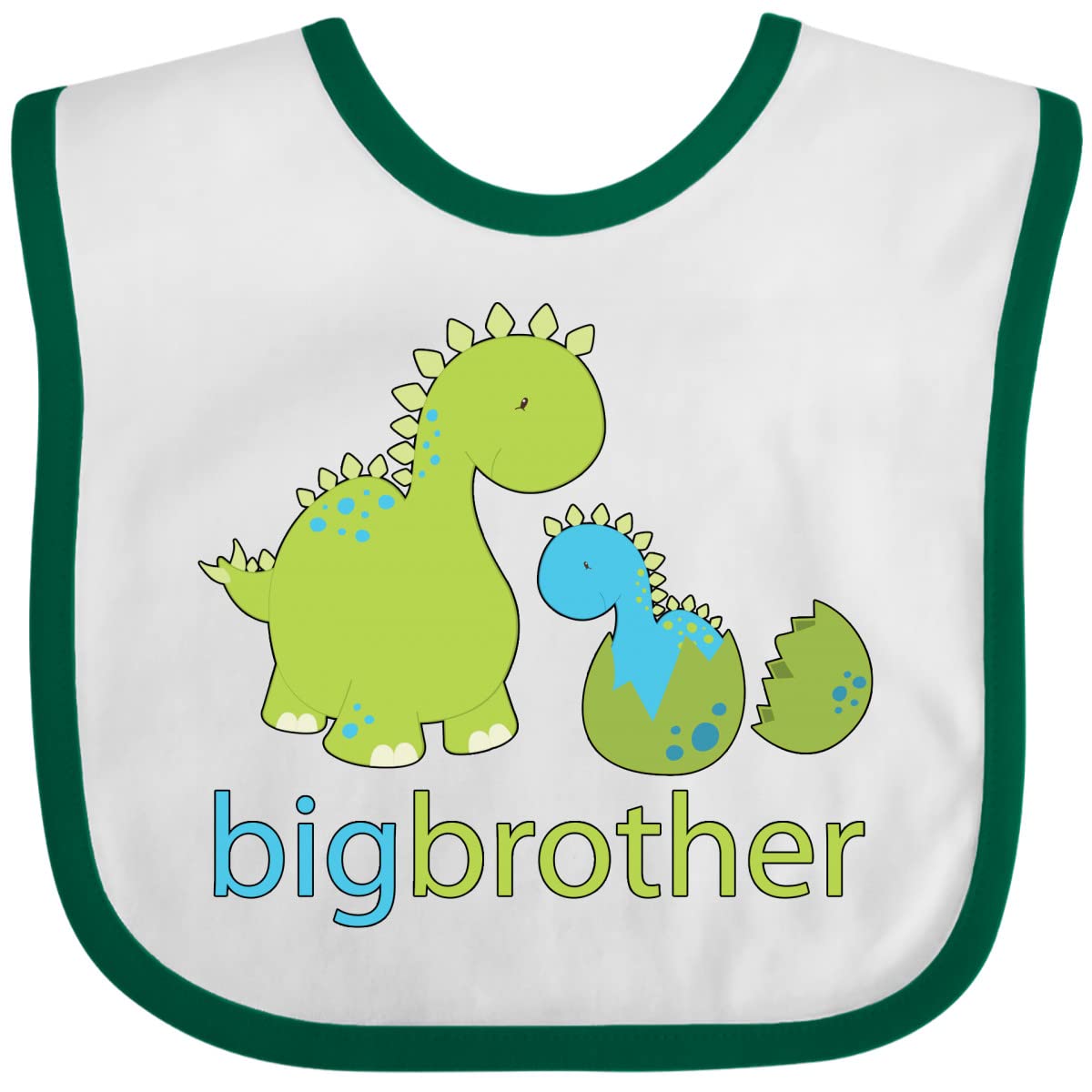 Inktastic Happy Dinosaur Big Brother Baby Bib - Soft Cotton Feeding Bib for Newborns & Toddlers - Perfect for Sibling Announcements, Baby Showers & Daily Mealtime Use