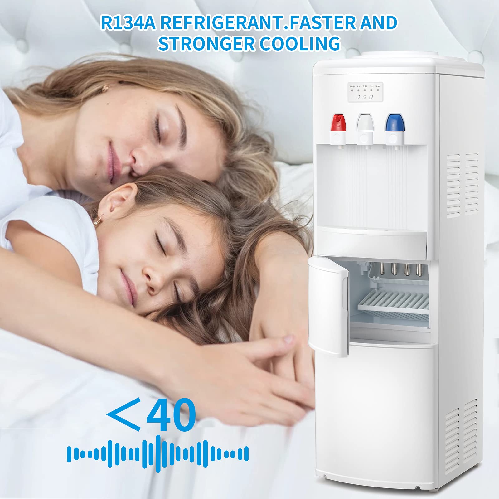 Antarctic Star 2-in-1 Freestanding Water Cooler Dispenser with Ice Maker - Hot & Cold Top Loading Water Dispenser for Home/Office - Compatible with 2/3/5 Gallon Bottles - Child Safety Lock - White (Perfect for Kitchens, Break Rooms & Outdoor Events)