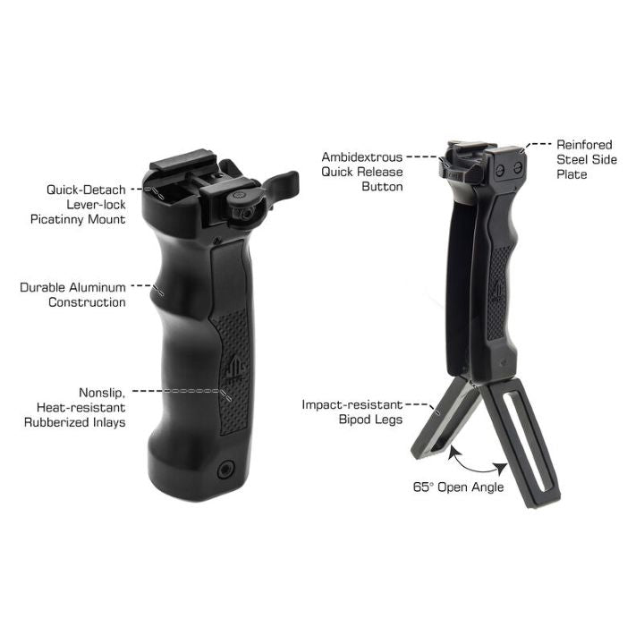 Leapers UTG Pistol Grip with Collapsible Internal Bipod - Tactical Shooting Accessory for Hunting & Range Practice