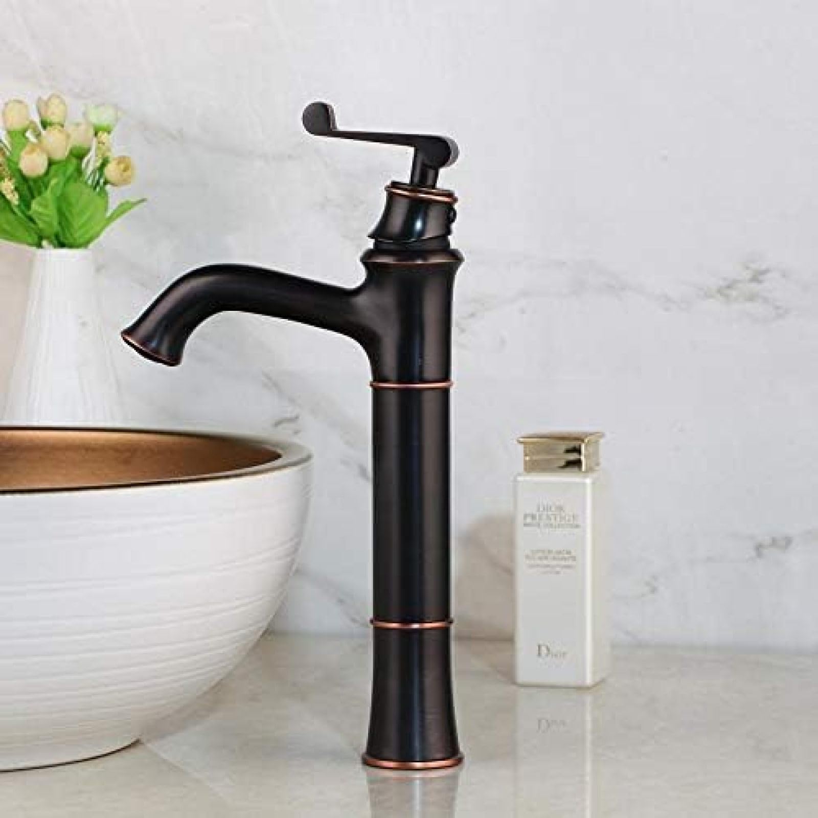 CRJUS Black Oil Rubbed Bronze Bathroom Faucet - Deck Mount Sink Vanity Tap Mixer with Basin Stream Spout for Bathroom & Powder Room Renovation