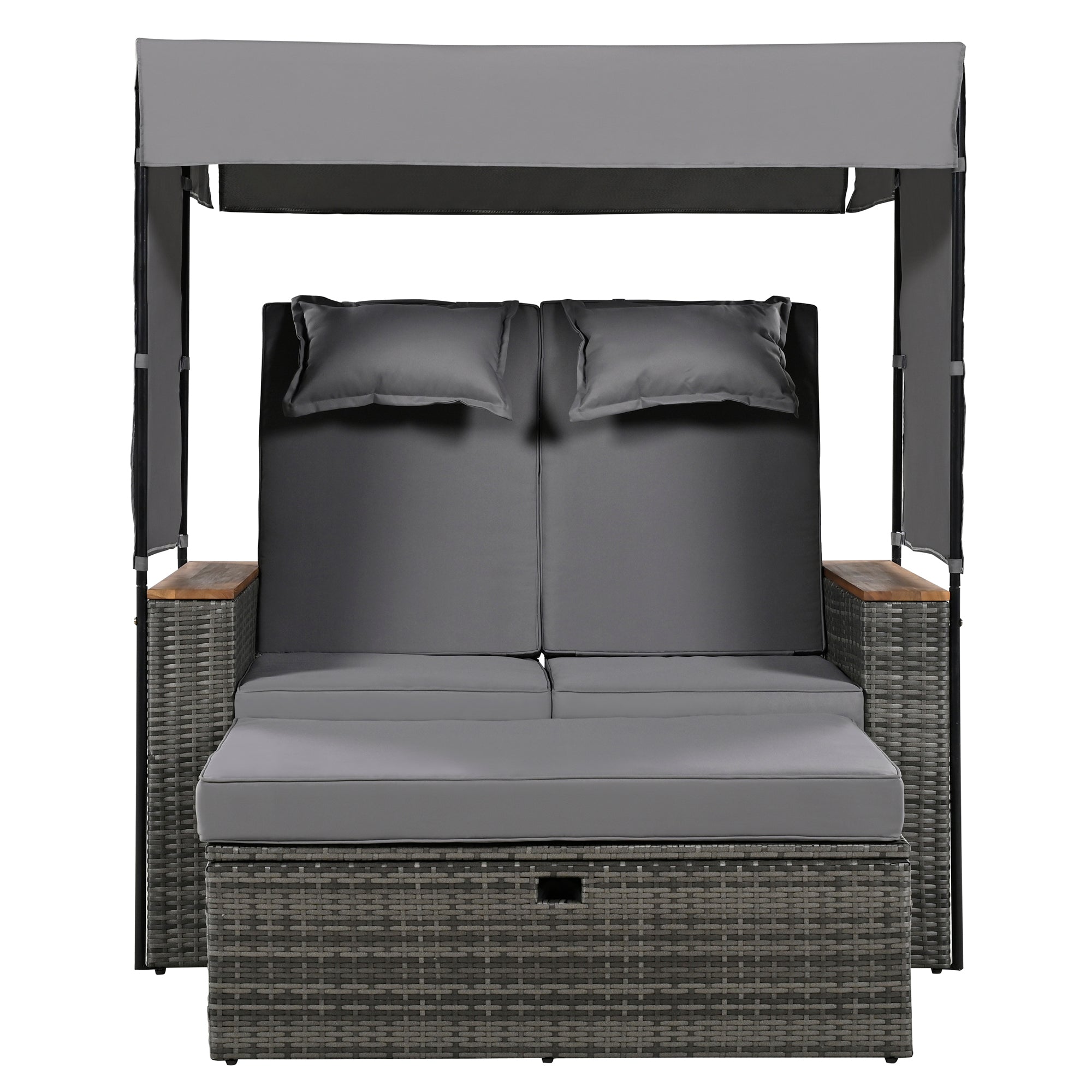 2-Piece Outdoor Rattan Daybed with 5 Adjustable Positions - Patio Loveseat Sofa Set for Poolside, Garden, or Backyard Relaxation