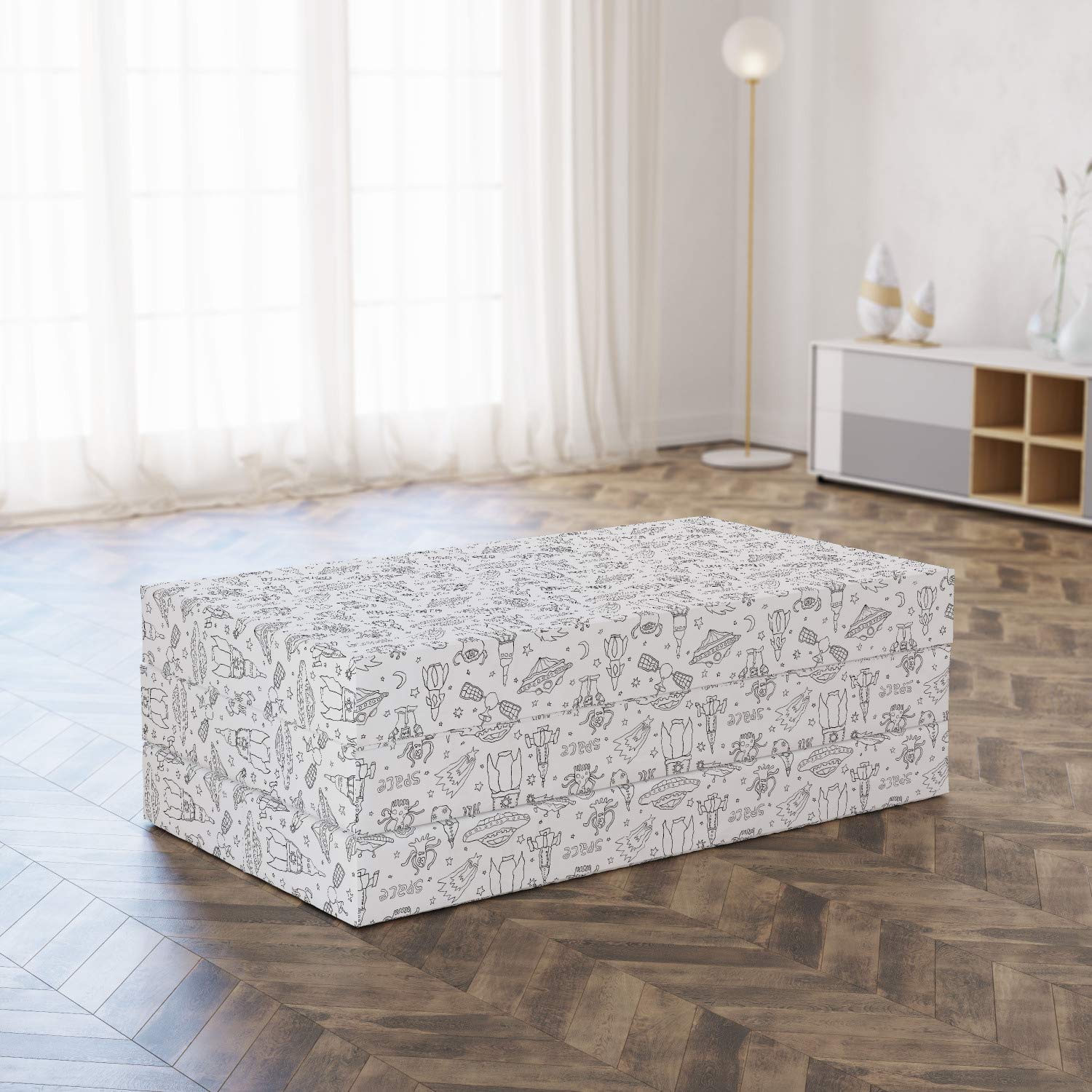 Ambesonne Alien Print Foldable Mattress - Monochrome Space Theme, 78.7