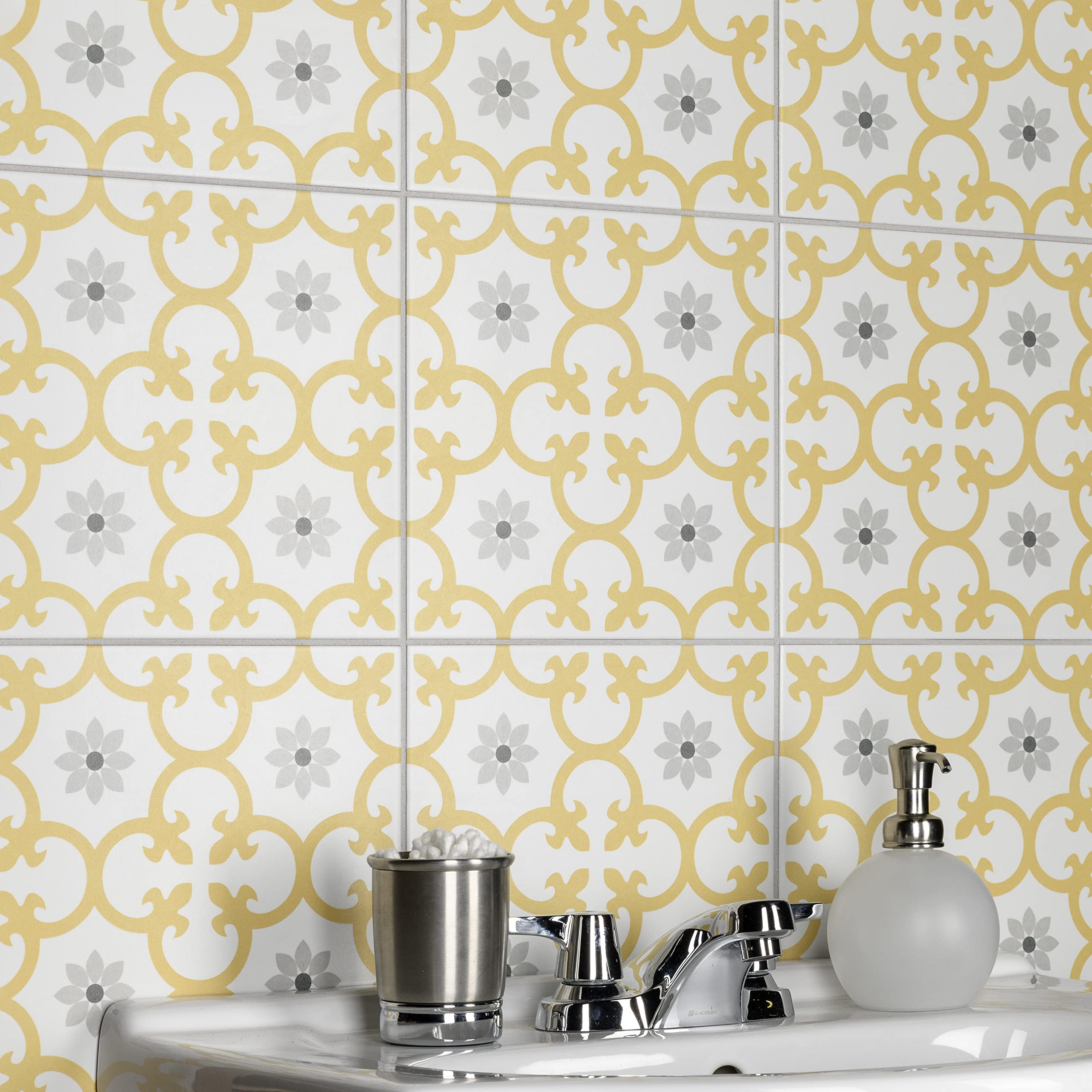 Merola Tile Daria Dandelion 9.75x9.75 Inch Porcelain Tile for Floor and Wall - Perfect for Bathroom, Kitchen Backsplash, and Living Room Decor