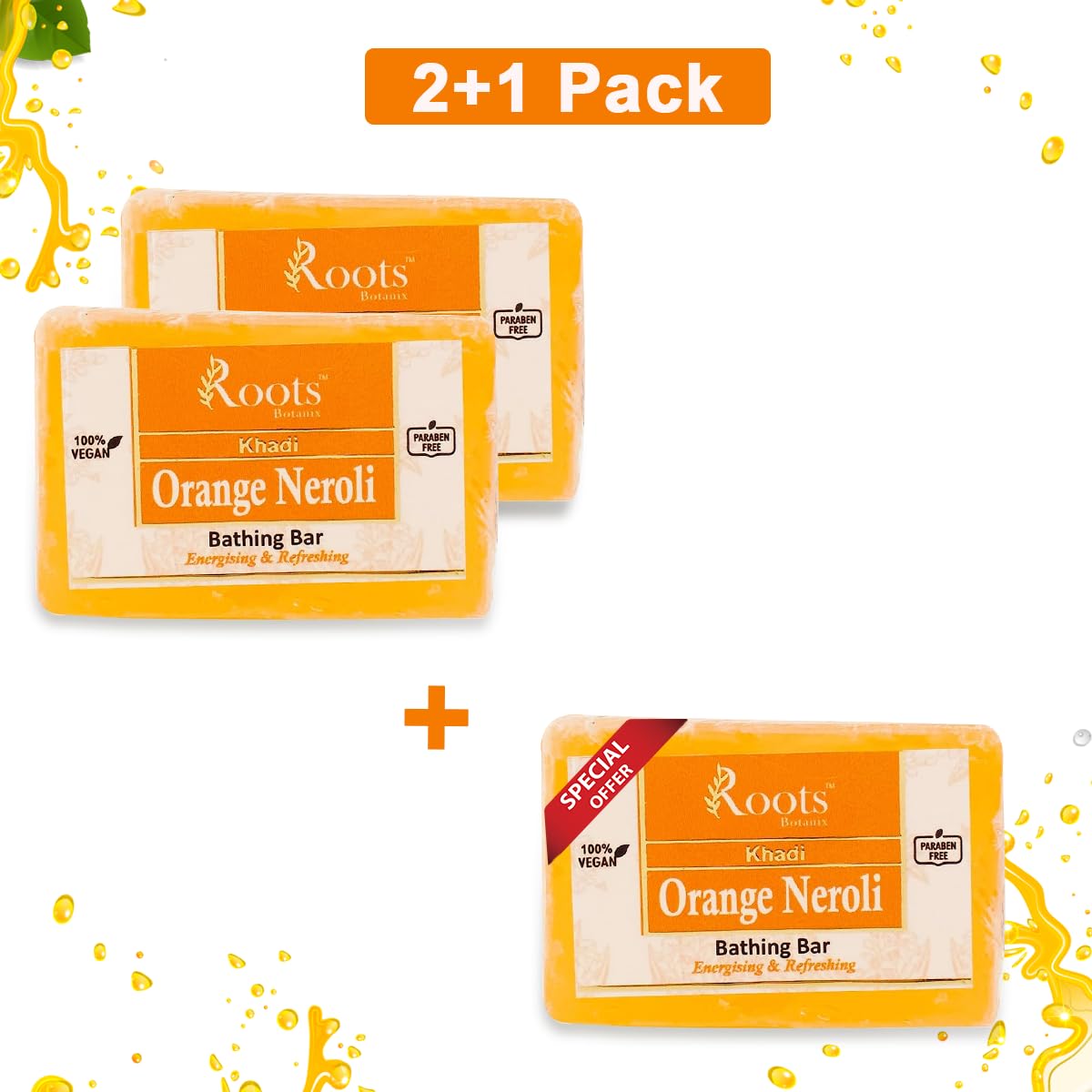 Roots Botanix Herbal Orange Neroli Soap 125g (Pack of 4) - Ayurvedic Natural Bath Bar for Healthy Skin | Essential Oil Enriched, Hydrating Formula for Men & Women | All Skin Types | Perfect for Daily Cleansing, Spa Days & Gift Giving