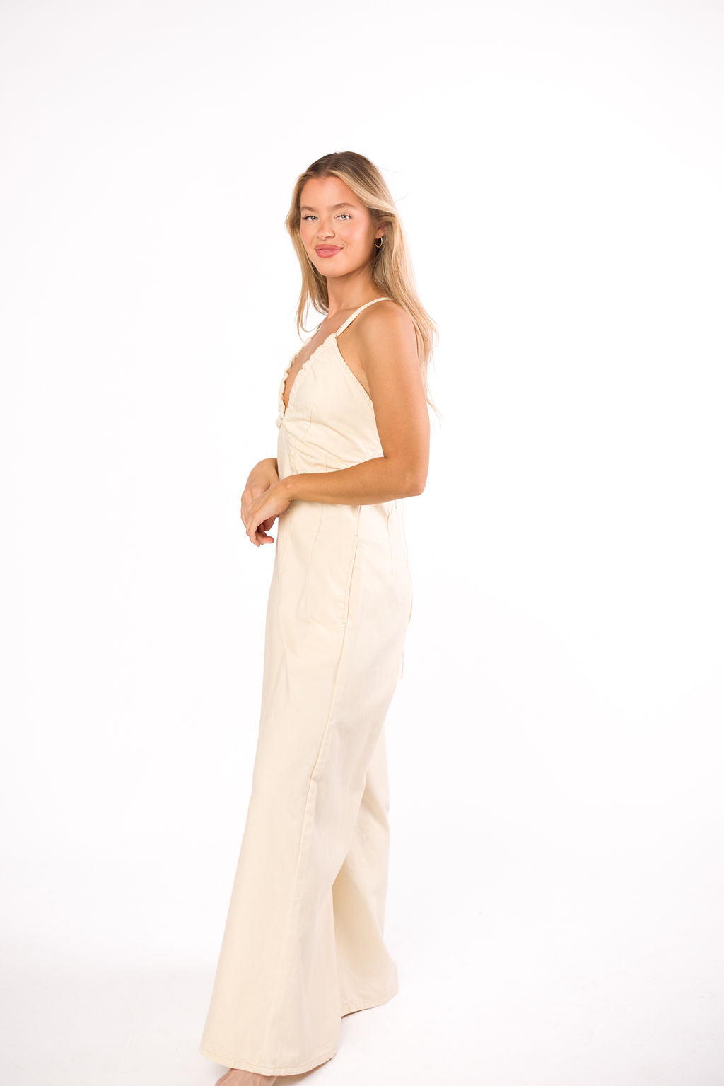 Midweek 100% Cotton Denim Jumpsuit for Women - Ivory Romper with Pockets | Casual Summer Outfit, Beach Cover-Up & Boho Festival Fashion