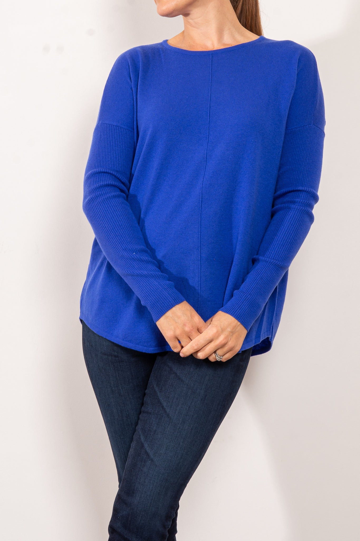 Bridge & Lord Curved Hem Crew Neck Sweater for Women - Soft Knit Pullover for Casual Wear & Office Outfits