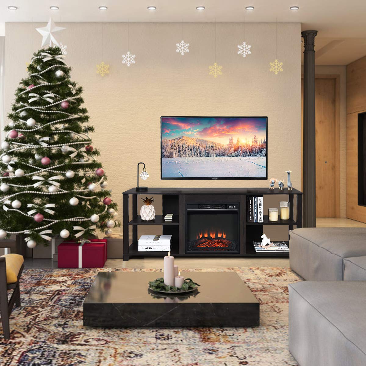 Tangkula 2-Tier Modern TV Stand with Adjustable Shelves - Entertainment Center for TVs up to 65