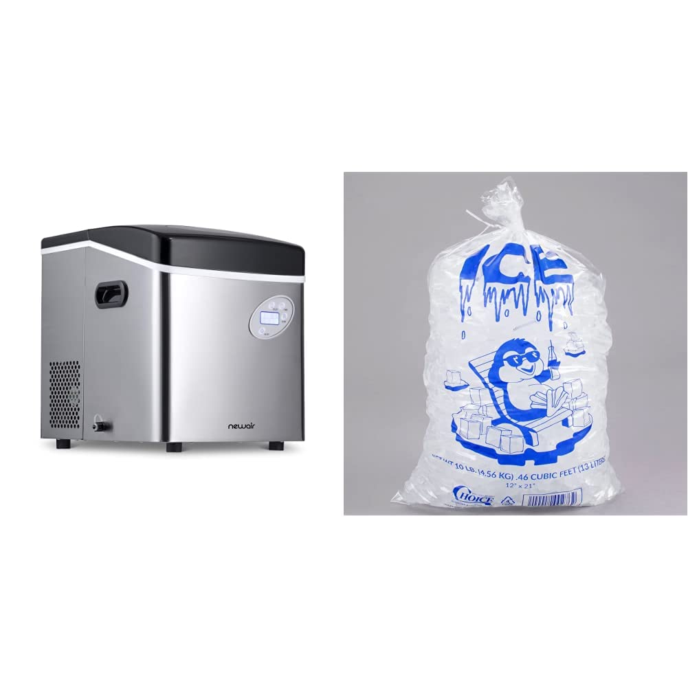 NewAir Portable Ice Maker - 50 lb Daily Output, Makes 12 Ice Cubes in Under 7 Minutes - Compact Countertop Ice Machine with 3 Ice Size Options (Bullet, Medium, Large) - Includes 10 lbs Ice Bags (Pack of 100) - Perfect for Home Bars, Parties, RVs, and Outdoor Events
