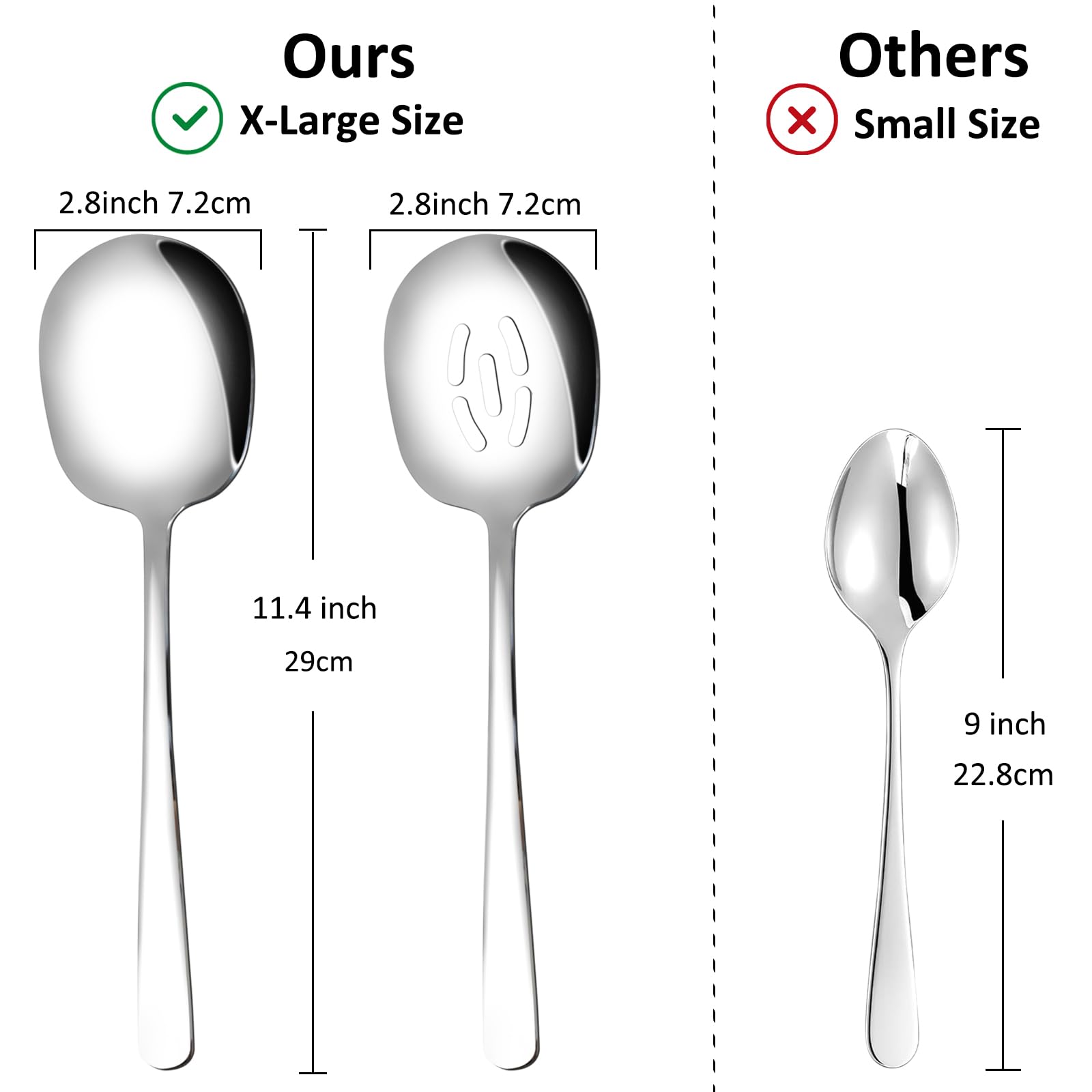 Premium 6-Piece Stainless Steel Serving Spoon Set - 11.4 Inch Extra Large Buffet Utensils, 18/8 Food Grade Mirror Polished Silverware for Catering, Parties & Restaurants - Dishwasher Safe Serving Spoons for Salads, Pasta, Rice & Large Dishes