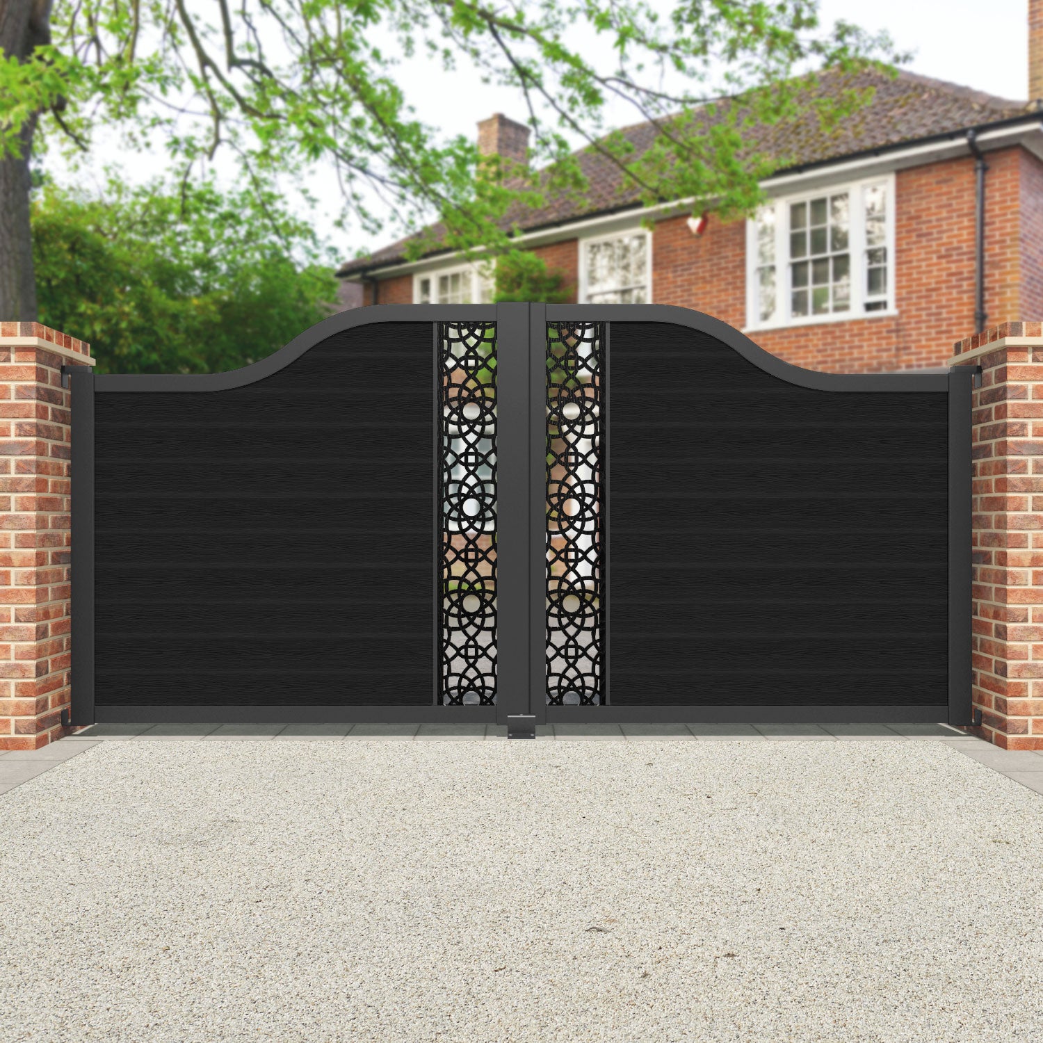 Classic Amber Curved Top Driveway Gate - Black with Middle Screen - Elegant & Secure Entry for Homes & Estates | Perfect for Driveways, Gardens & Private Properties