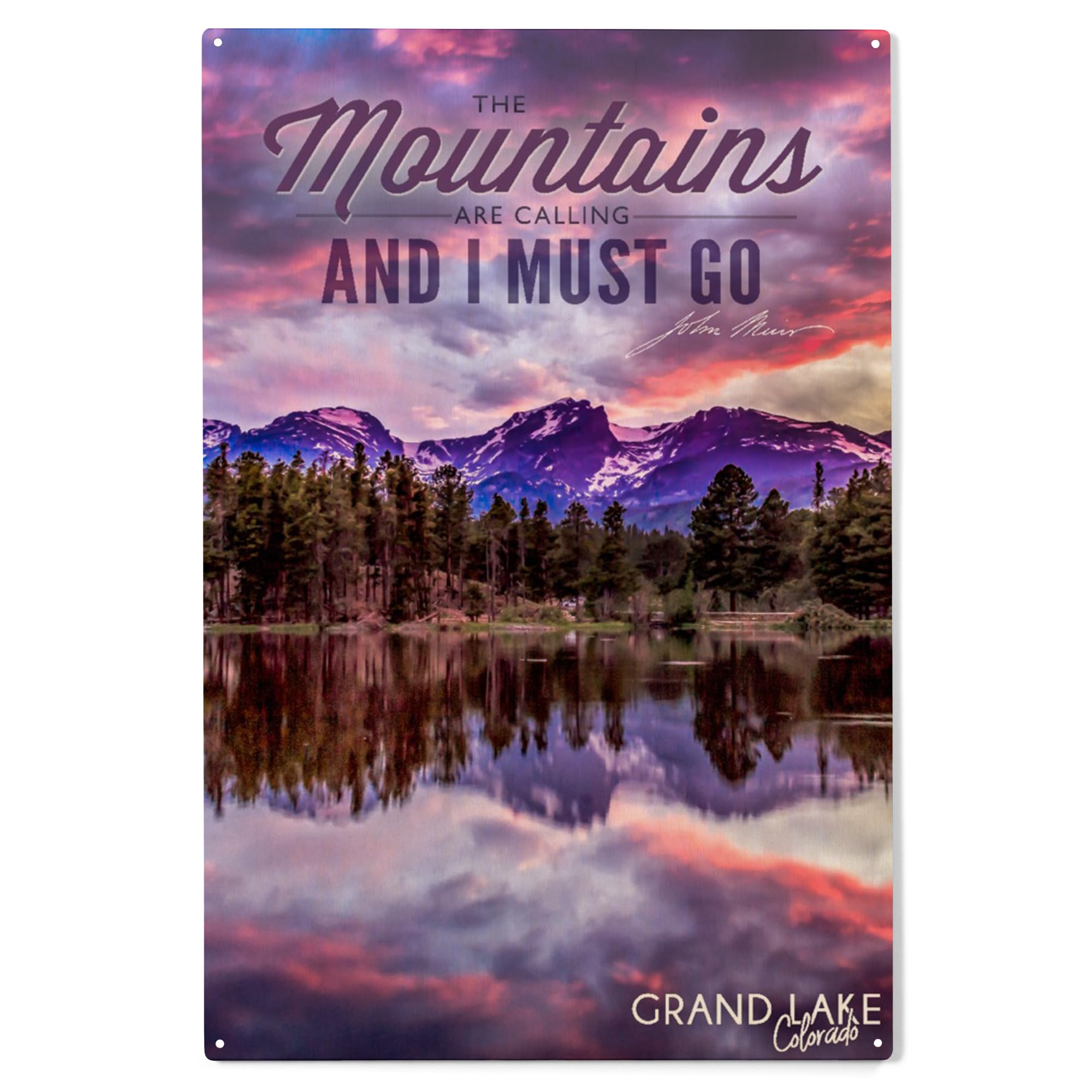 Lantern Press 10x15 Inch Wood Wall Sign - Ready to Hang Grand Lake Colorado Sunset & Lake Decor - John Muir 'The Mountains Are Calling' - Perfect for Cabin, Living Room, or Office Wall Art