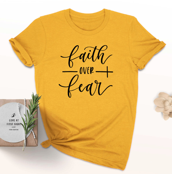 Faith Over Fear Christian T-Shirt for Women - Religious Inspirational Tee - Perfect for Church, Bible Study & Everyday Wear