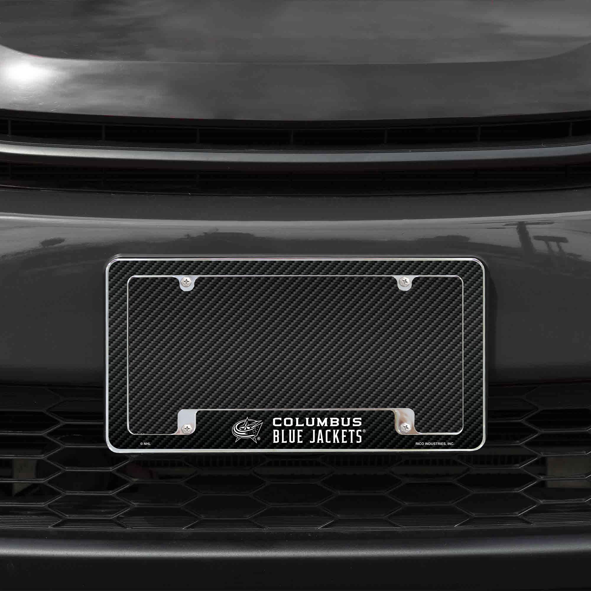 Columbus Blue Jackets NHL Chrome Metal License Plate Frames (Set of 2) - Carbon Fiber Design for Cars & Trucks - Official Team Merchandise for Fans & Tailgating