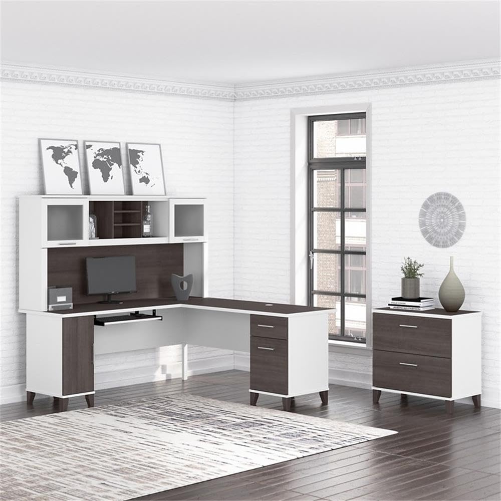 Bush Furniture Somerset 72W Office Desk Hutch in White and Storm Gray - Perfect for Home Office, Study Room & Workspace Organization